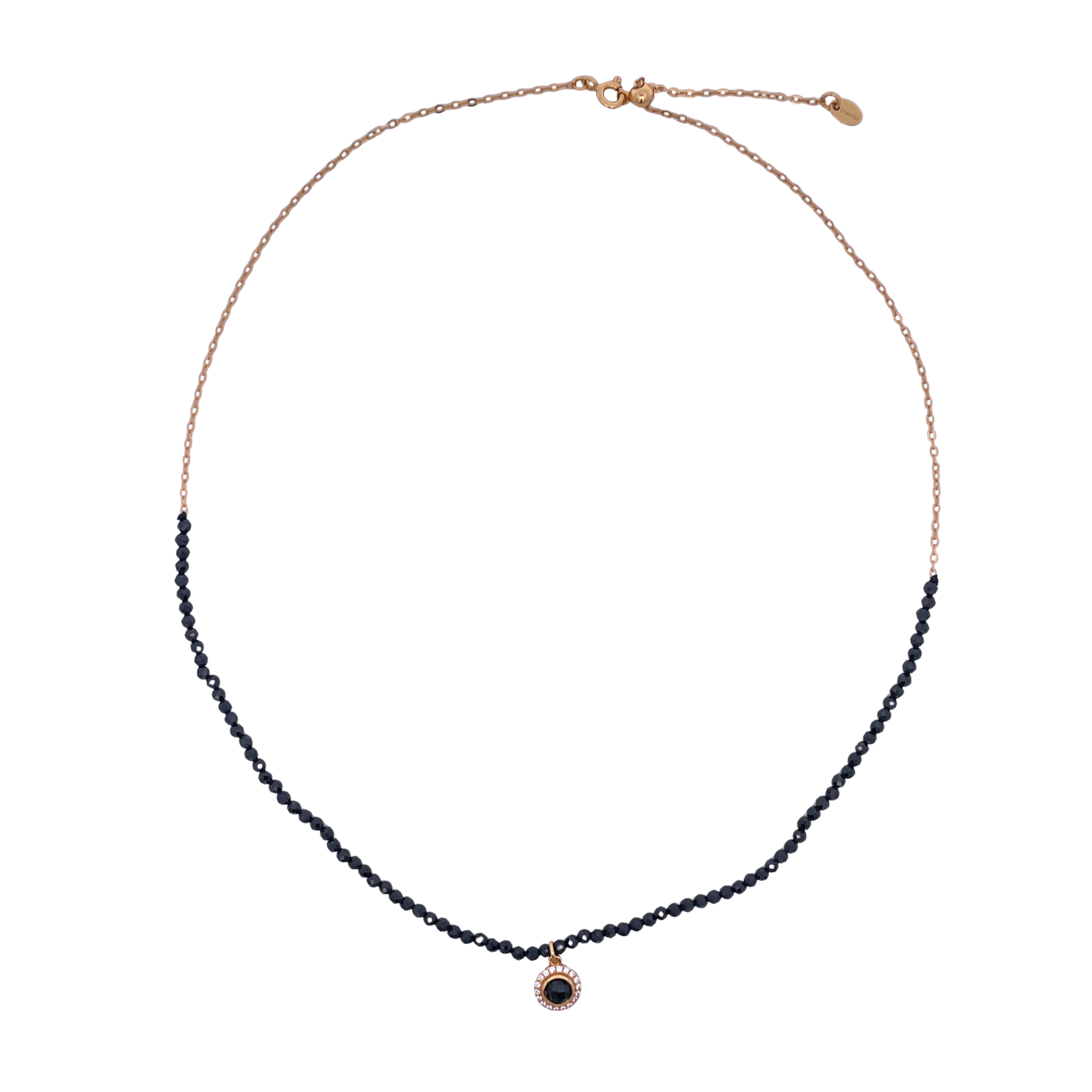 925YG HALF BEANDS WITH SOLITARY HALO NECKLACE ONIX BLACK