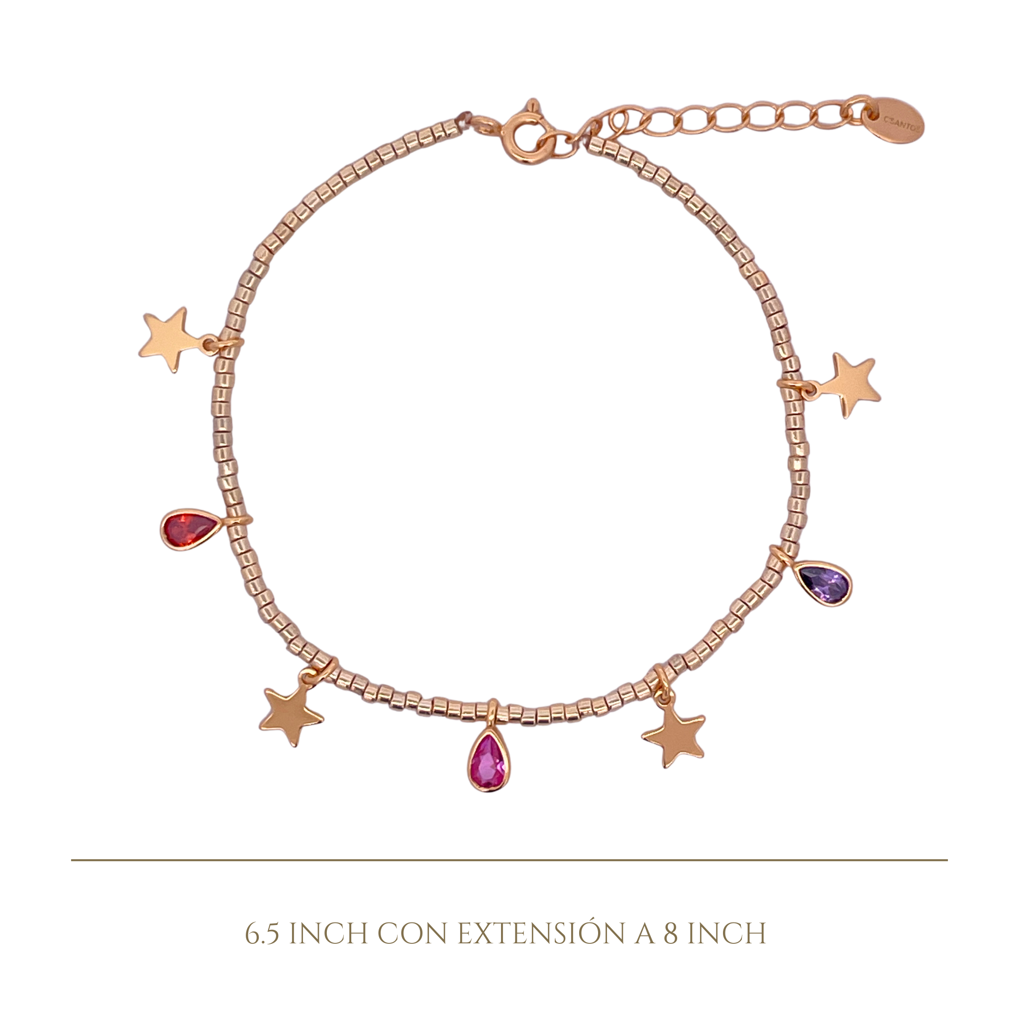 925YG MULTICHARMS STAR AND DROP BEZEL BRACELET AM PS RB