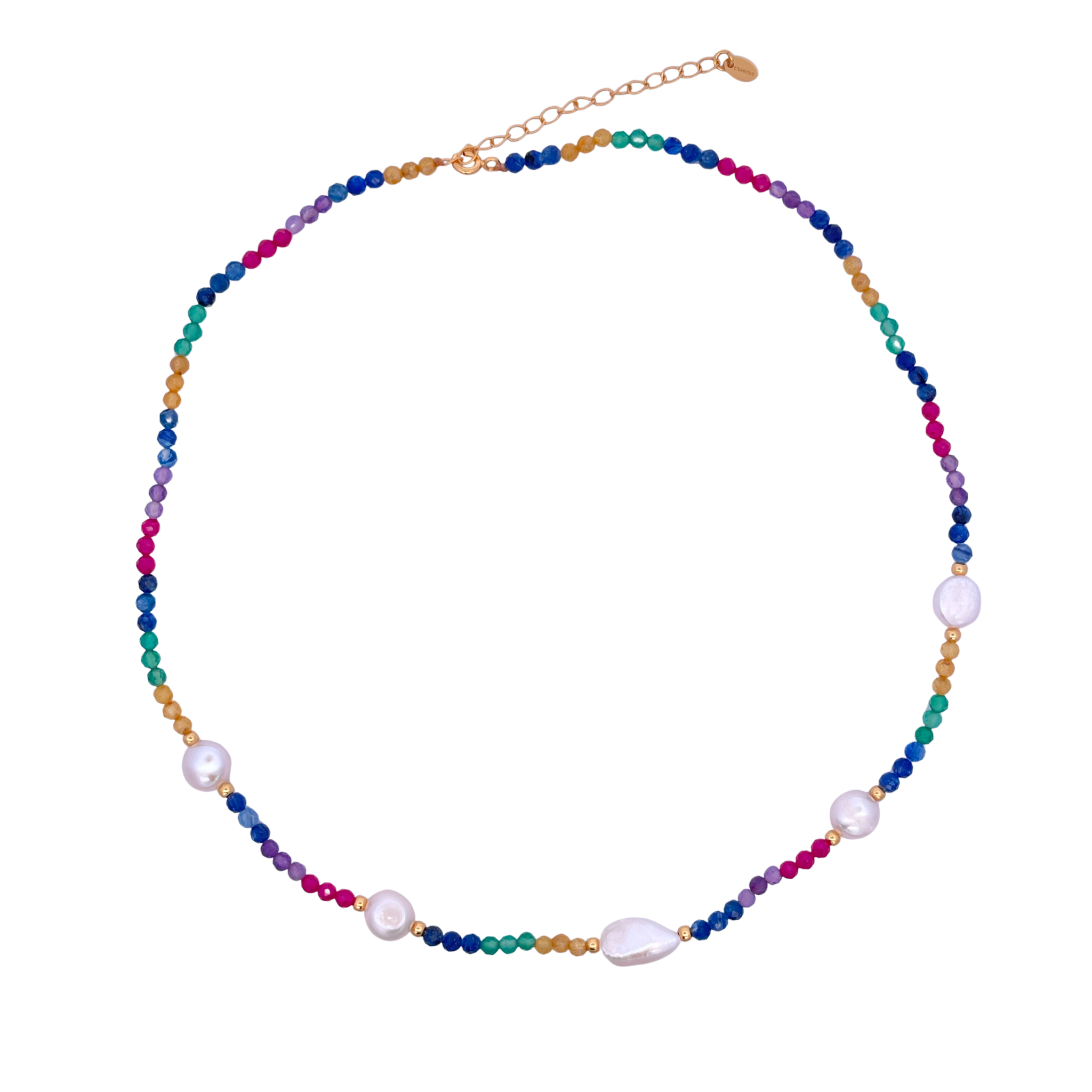 925YG BEANDS WITH STATION PEARL NECKLACE TOURMALINE MULTICOLOR