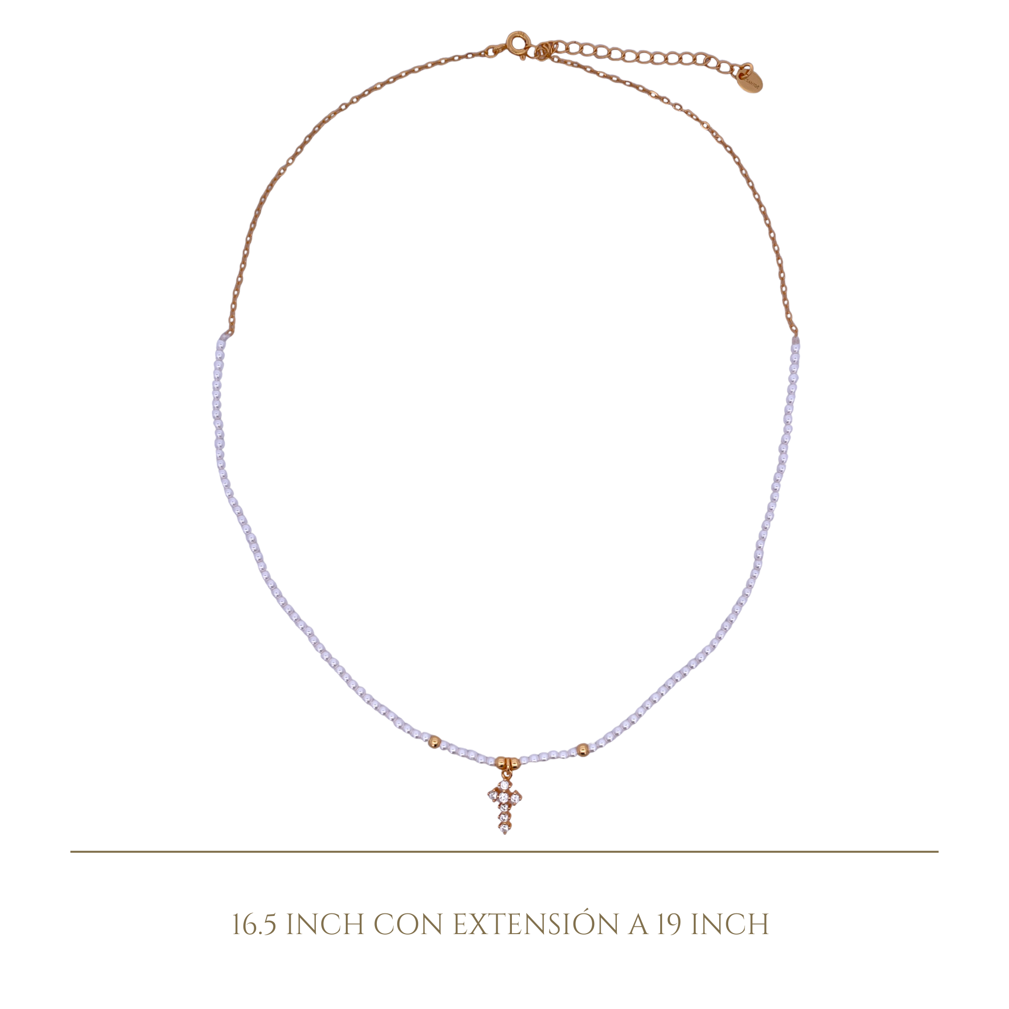 925YG HALF BEANDS WITH CROSS NECKLACE SYN PEARL