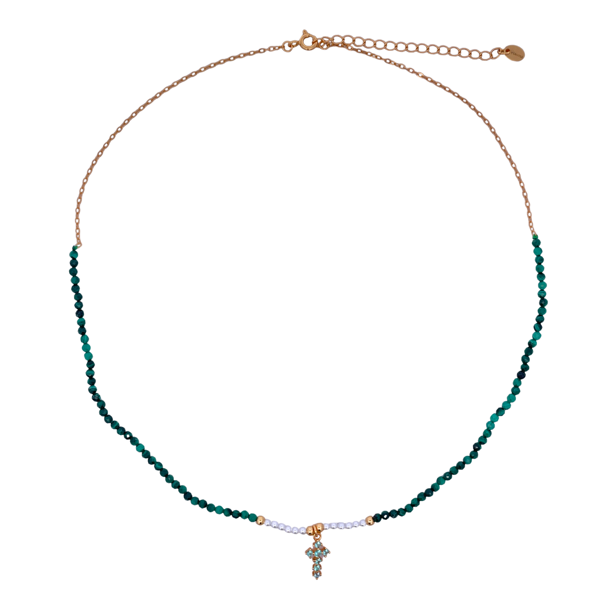 925YG HALF BEANDS WITH CROSS NECKLACE MAL