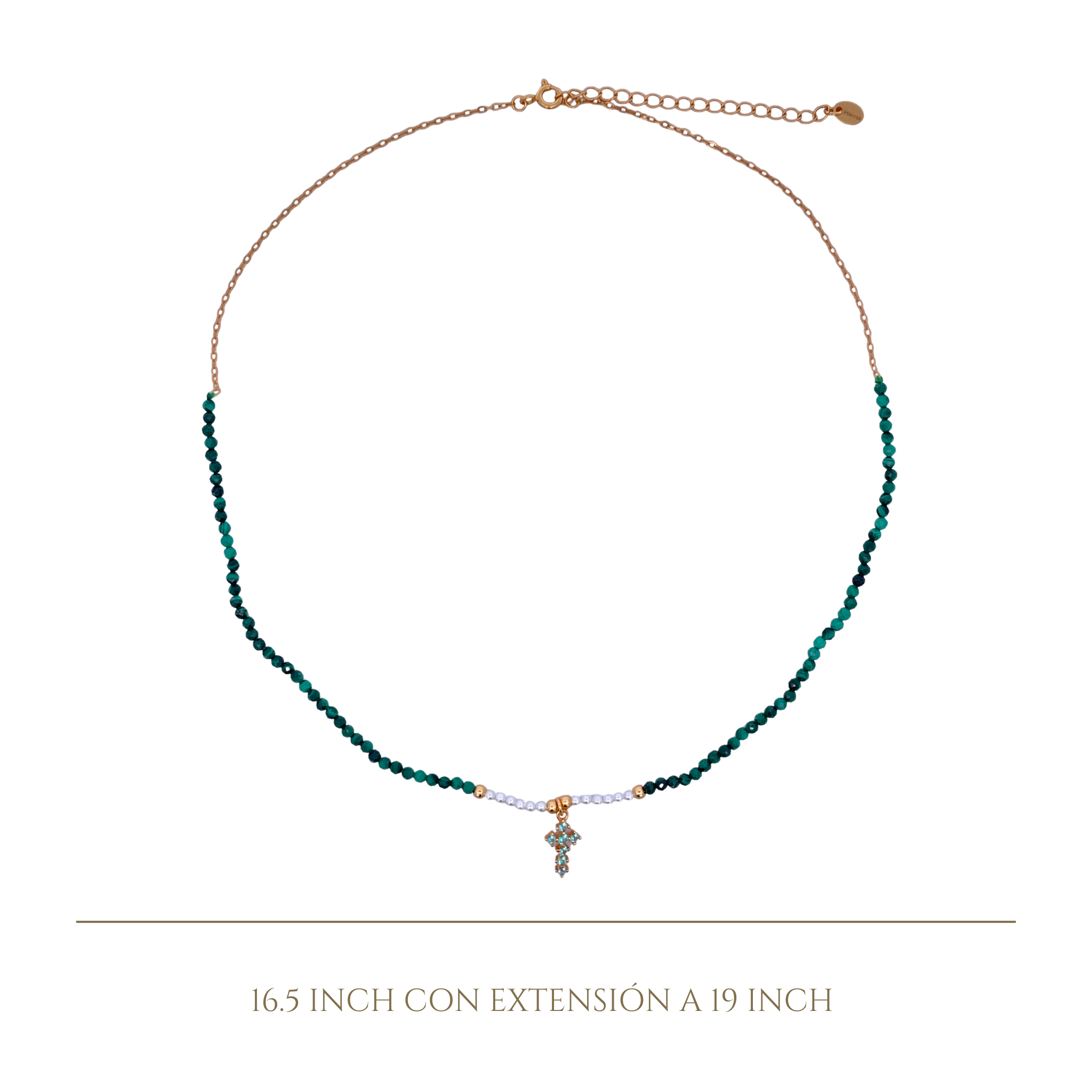 925YG HALF BEANDS WITH CROSS NECKLACE MAL