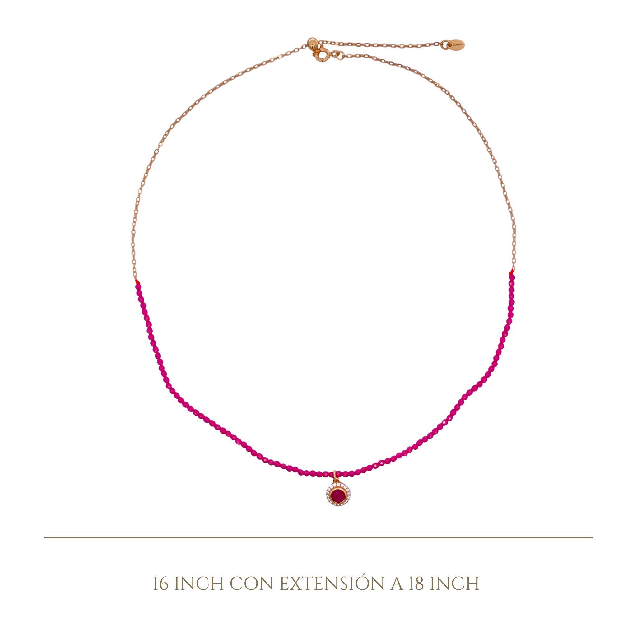 925YG HALF BEANDS WITH SOLITARY HALO NECKLACE RUBY