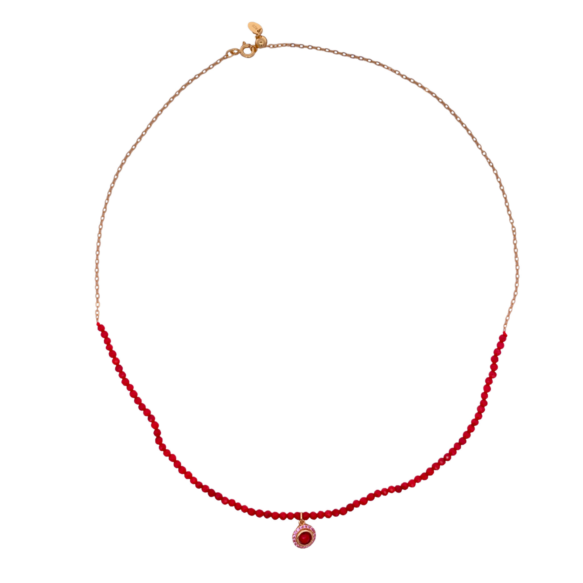 925YG HALF BEANDS WITH SOLITARY HALO NECKLACE CORAL