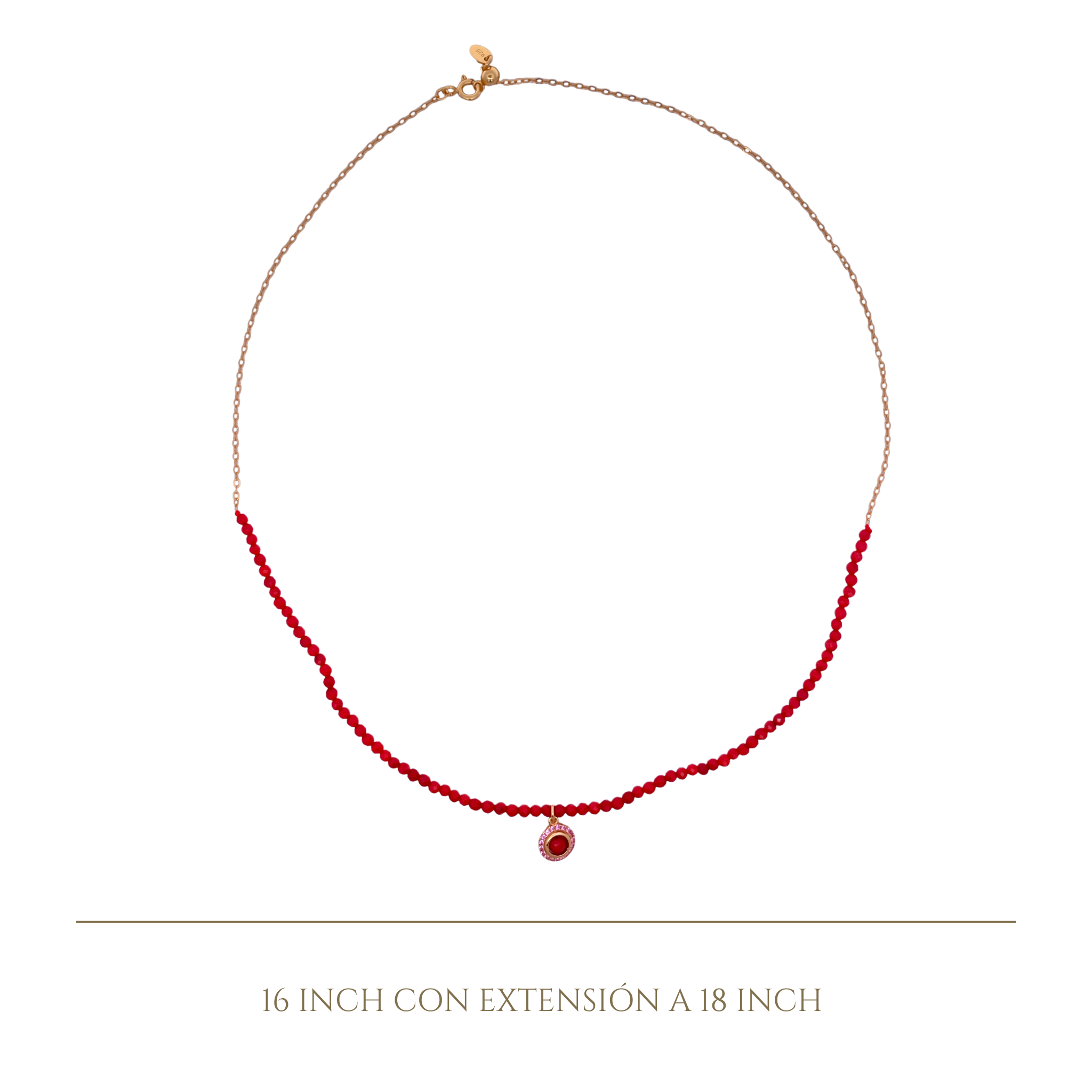 925YG HALF BEANDS WITH SOLITARY HALO NECKLACE CORAL
