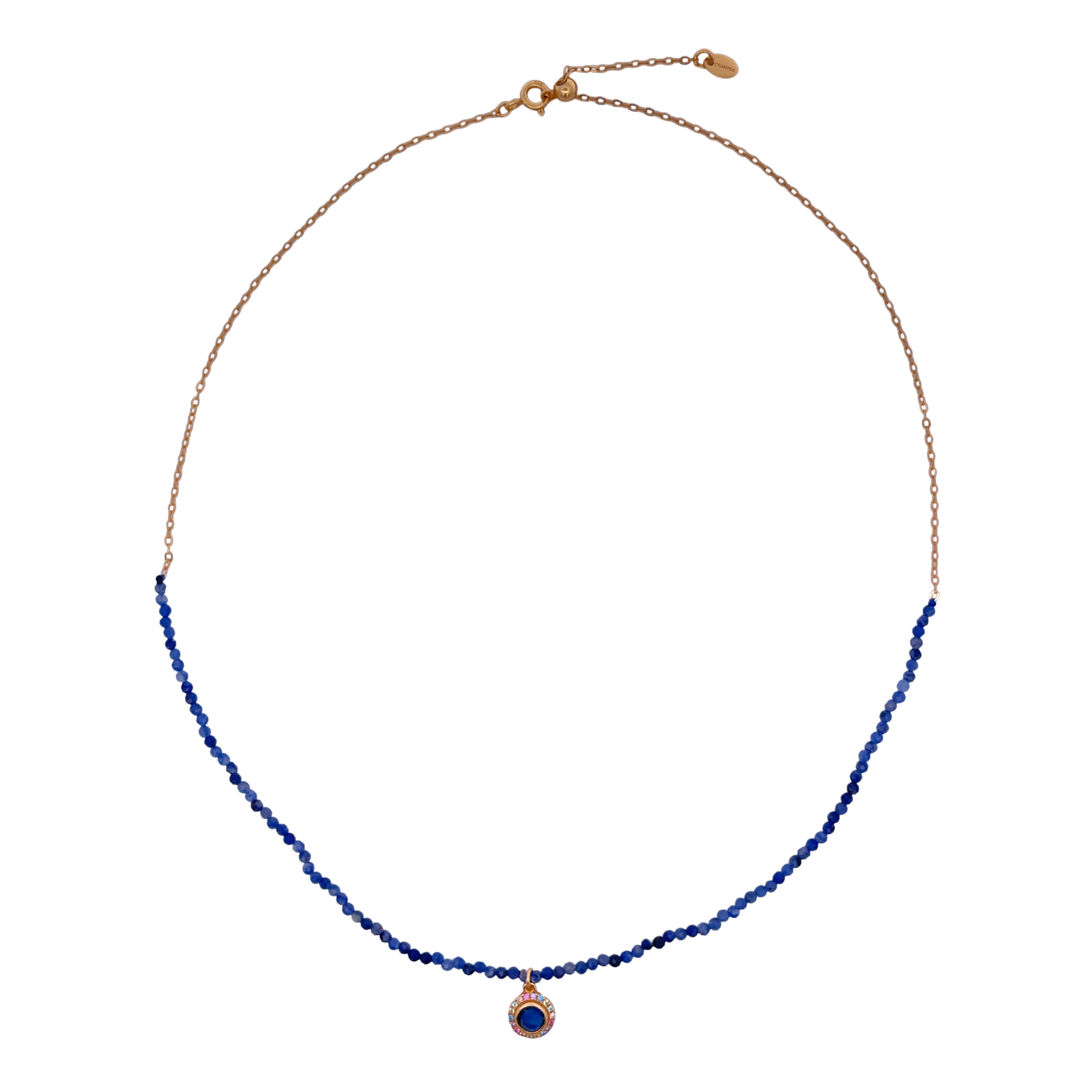 925YG HALF BEANDS WITH SOLITARY HALO NECKLACE BS