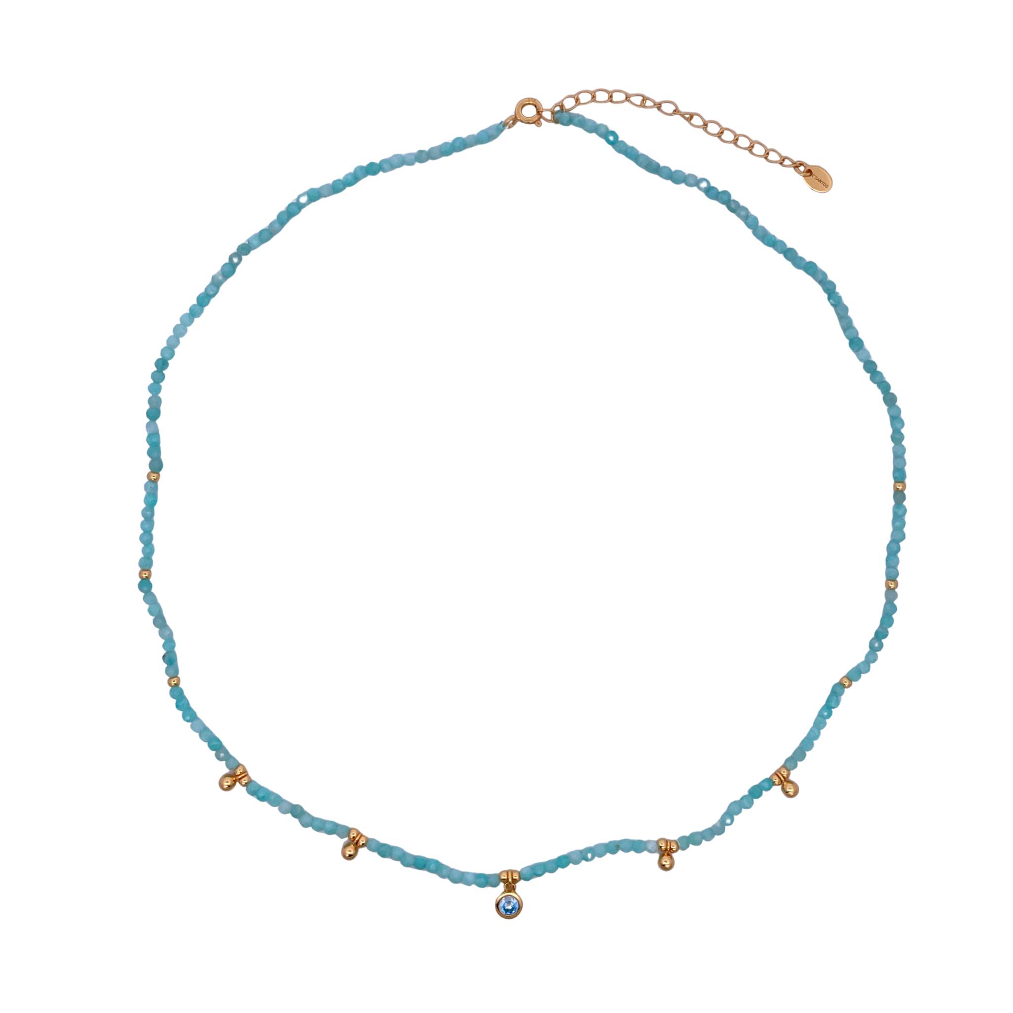 925YG BEANDS WITH STATION BALLS NECKLACE AMAZONITE