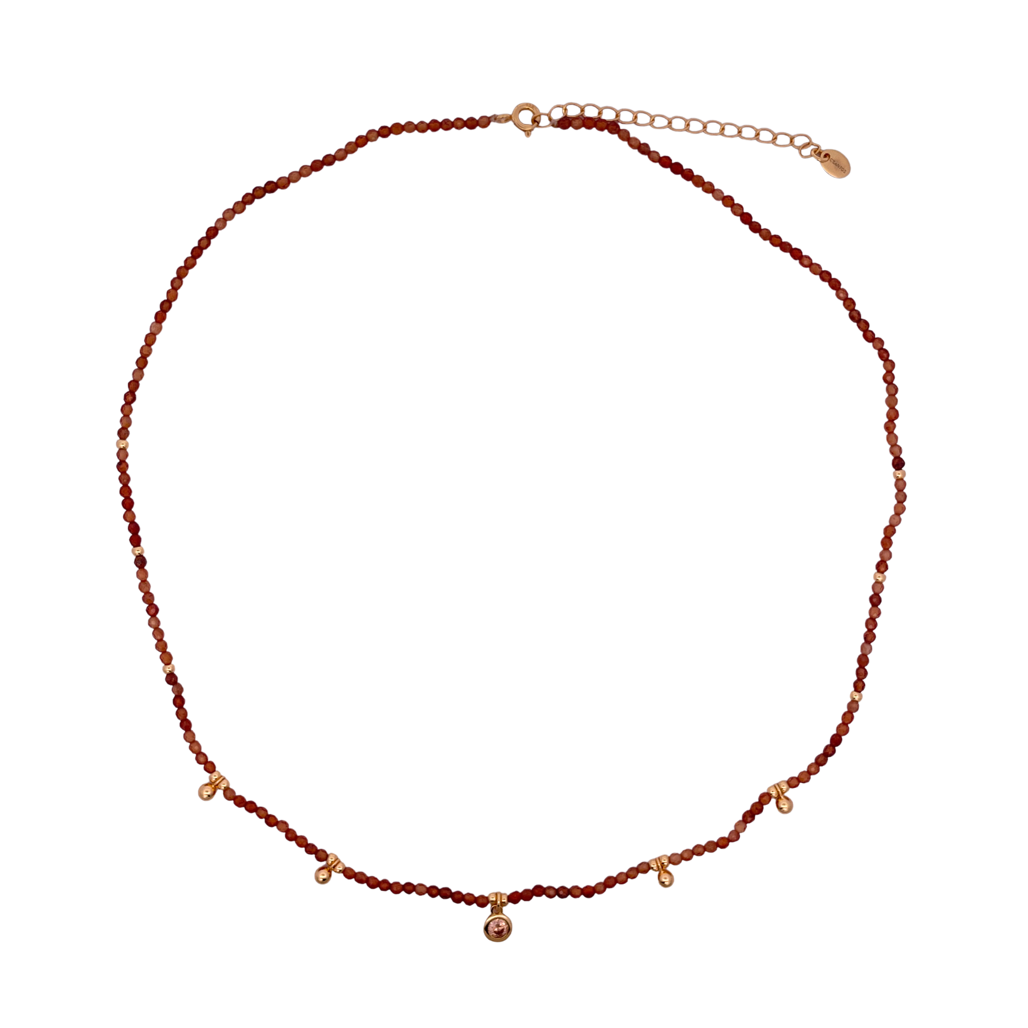 925YG BEANDS WITH STATION BALLS NECKLACE ORANGE GARNET