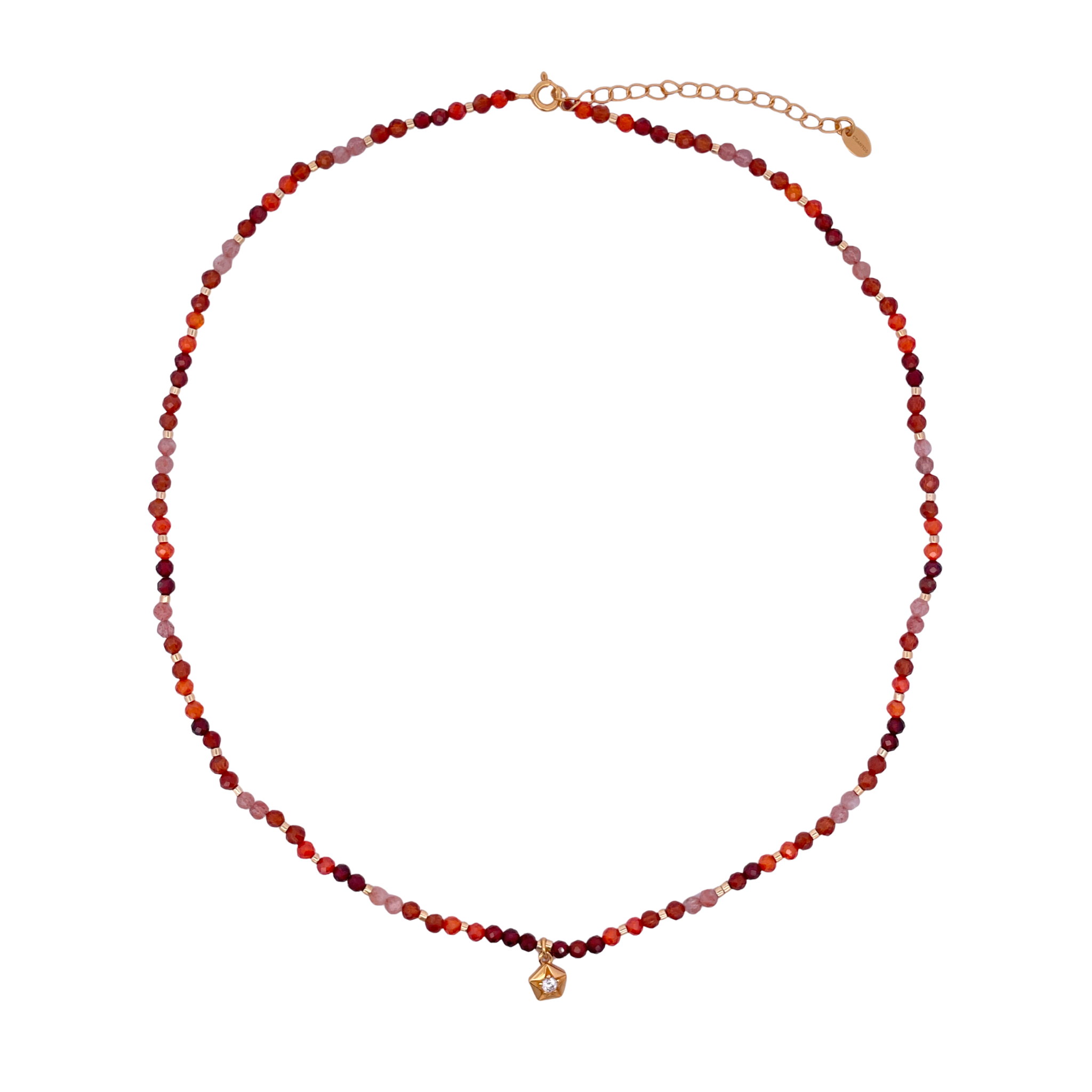 925YG BEANDS WITH SOLITARY STAR NECKLACE ORANGE CZ GN DARK