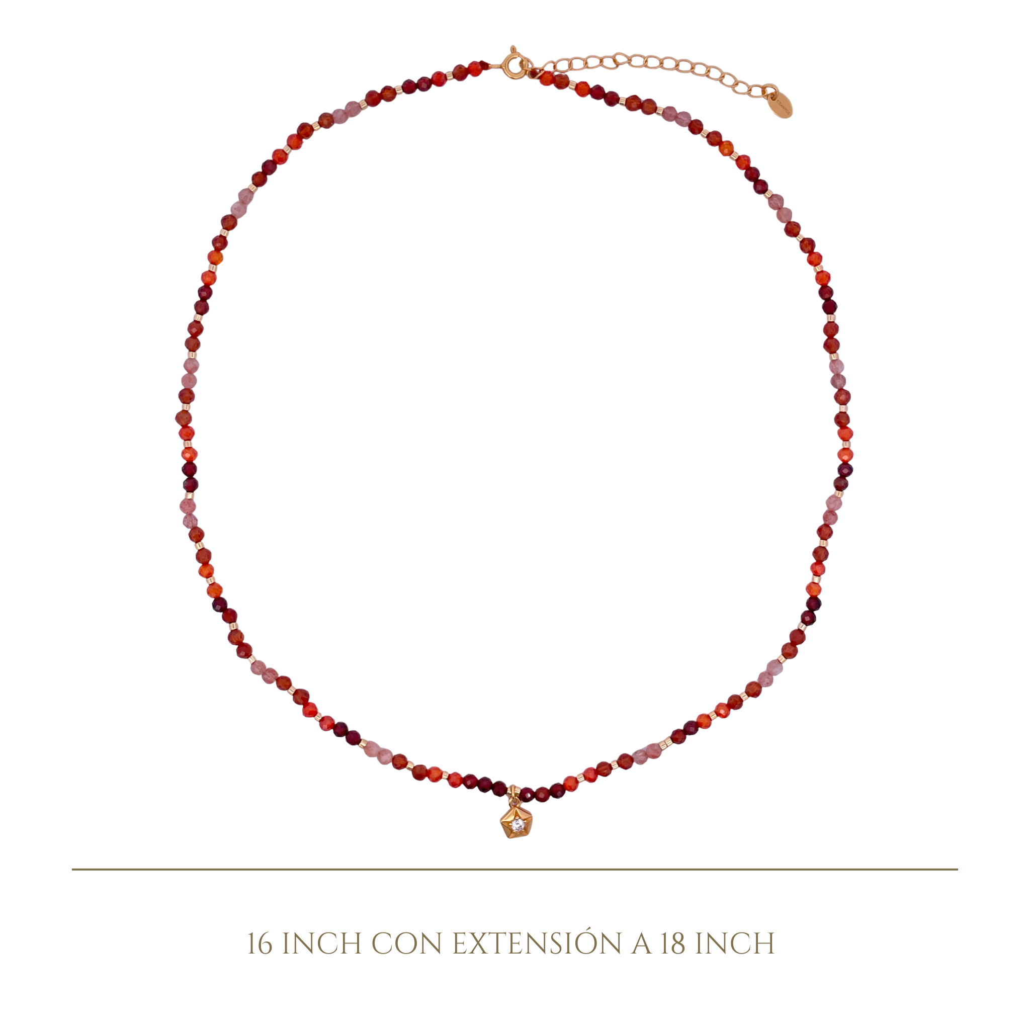 925YG BEANDS WITH SOLITARY STAR NECKLACE ORANGE CZ GN DARK