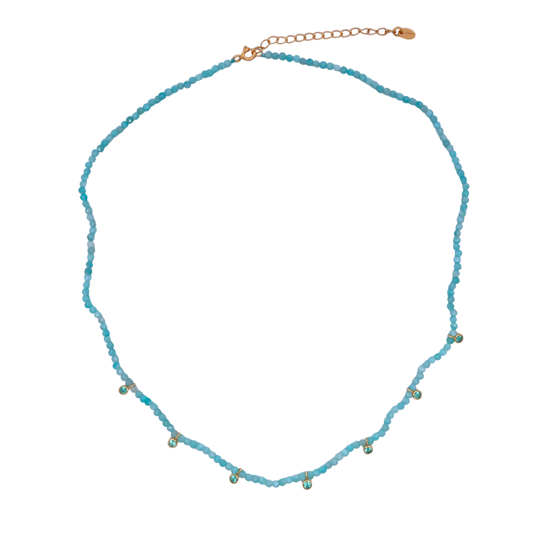 925YG BEANDS WITH STATION HEART NECKLACE AMAZONITE