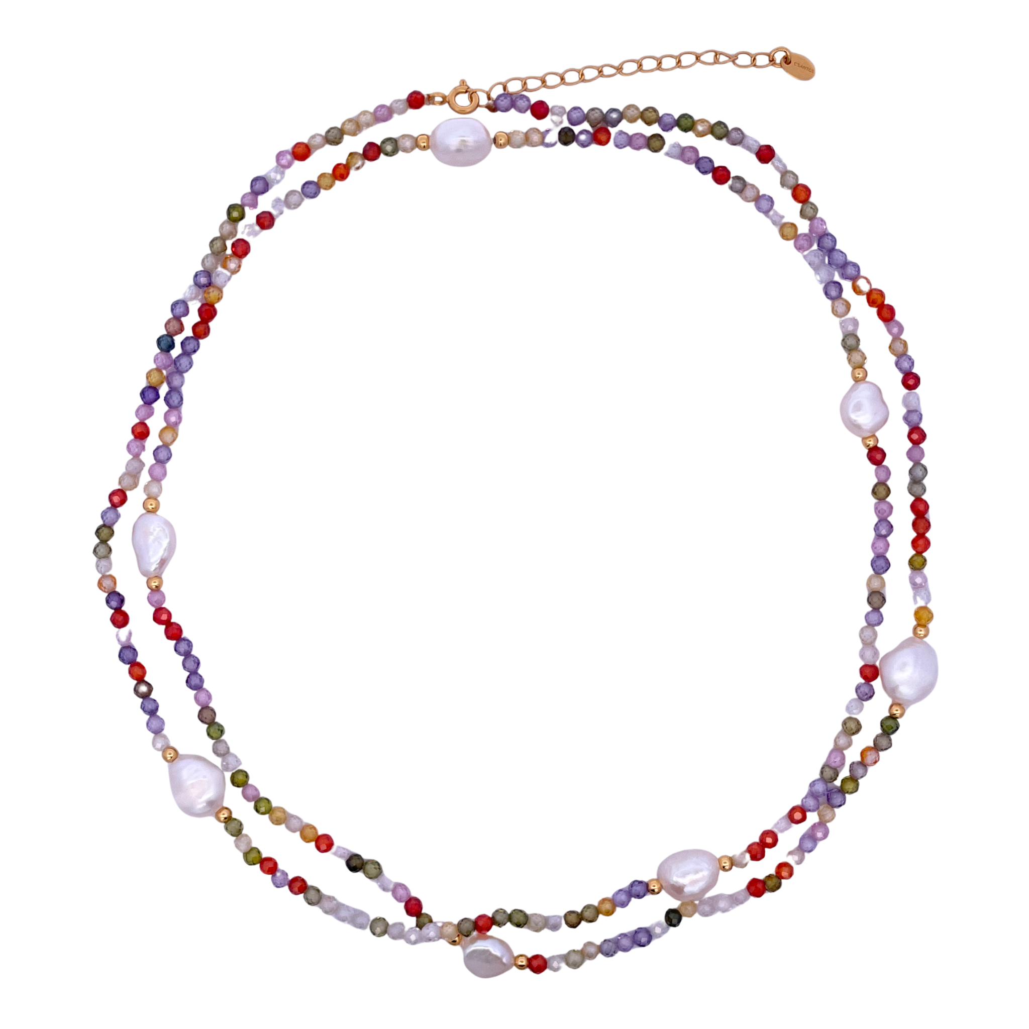 925YG BEANDS WITH STATION PEARL NECKLACE TOURMALINE MULTICOLOR