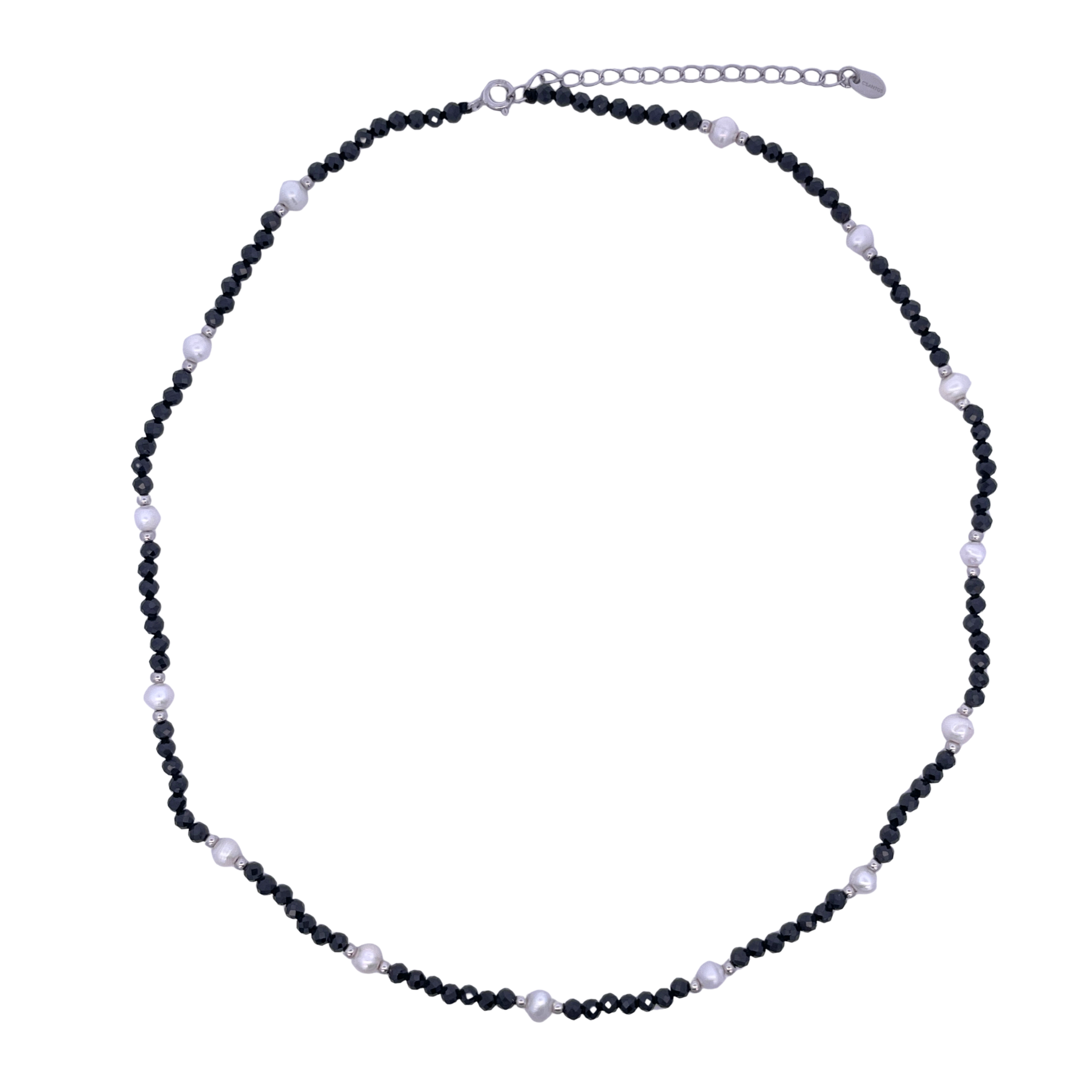 925SL BEANDS AND PEARL NECKLACE ONIX BLACK