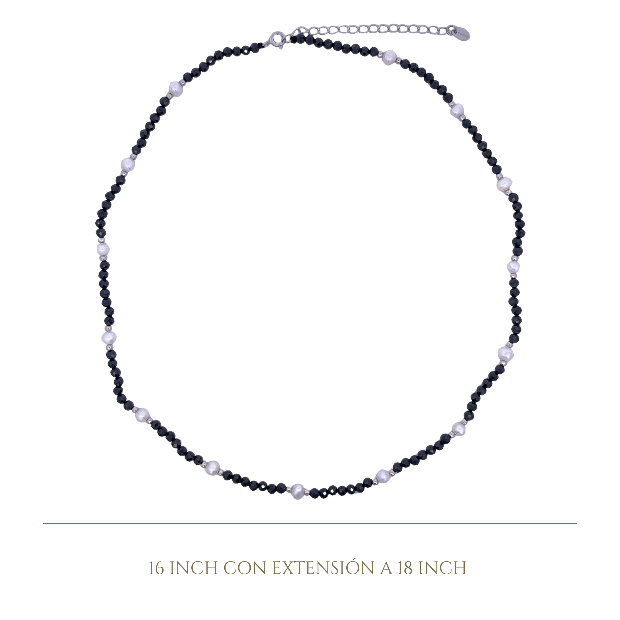 925SL BEANDS AND PEARL NECKLACE ONIX BLACK