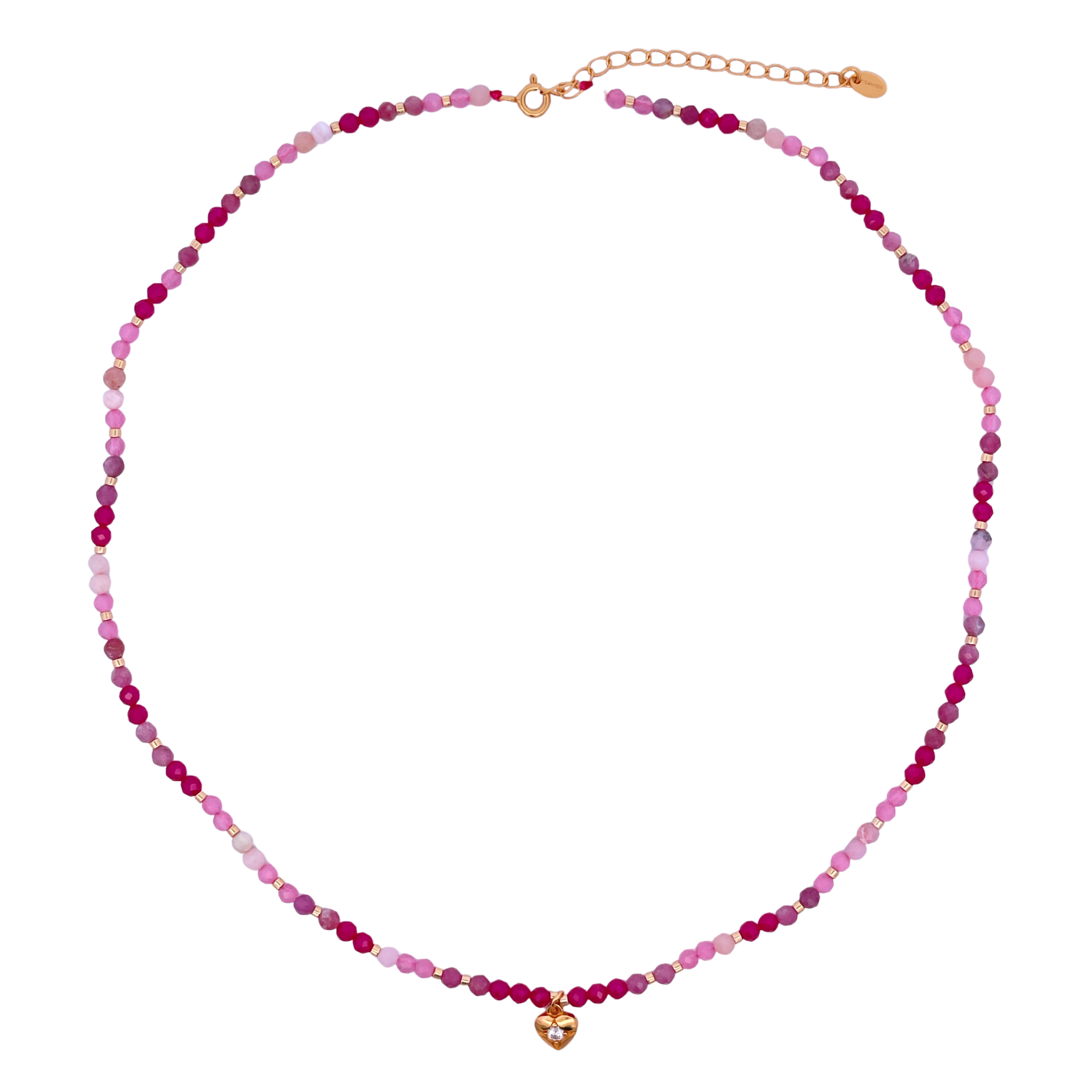 925YG BEANDS WITH SOLITARY STAR NECKLACE PINK CATS EYE OP TOU PINK RUBY