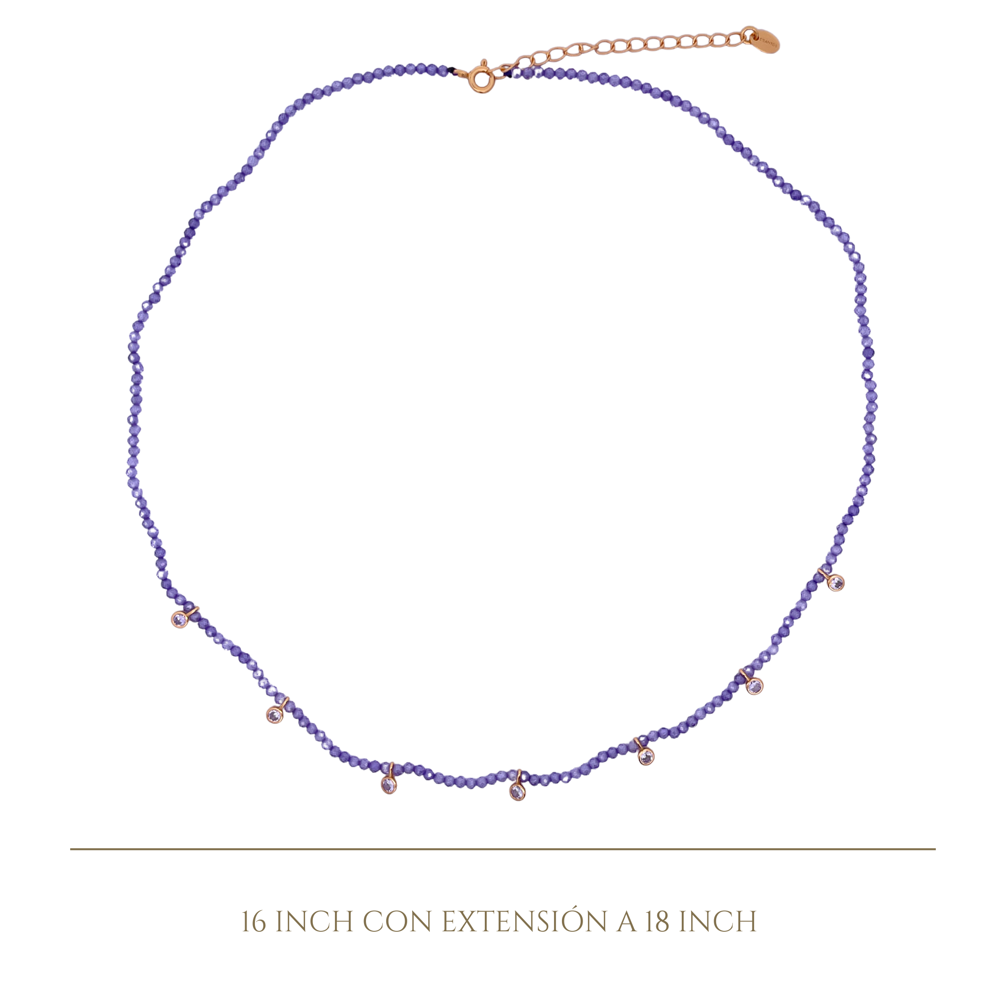 925YG BEANDS WITH STATION HEART NECKLACE DARK PURPLE CZ