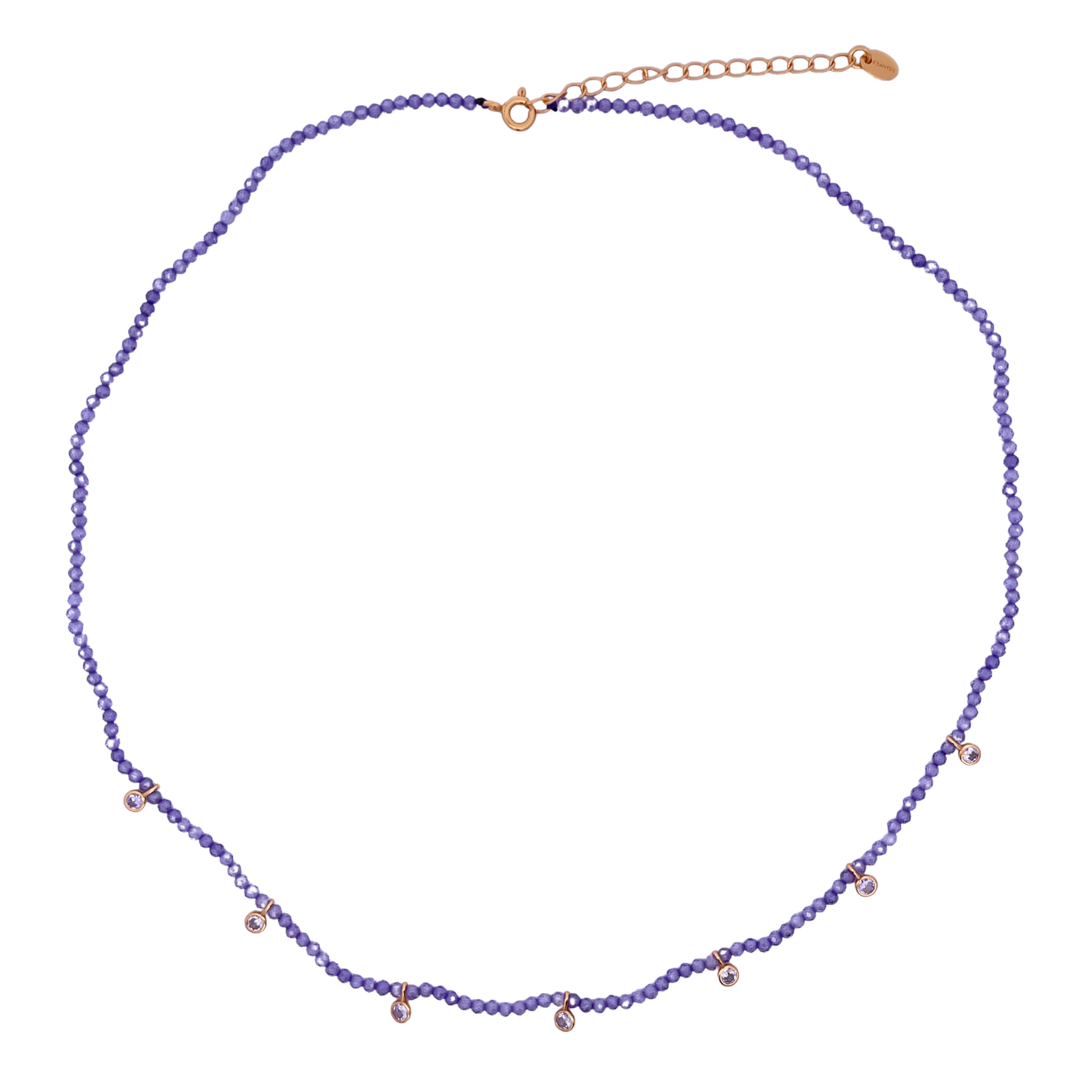 925YG BEANDS WITH STATION HEART NECKLACE DARK PURPLE CZ