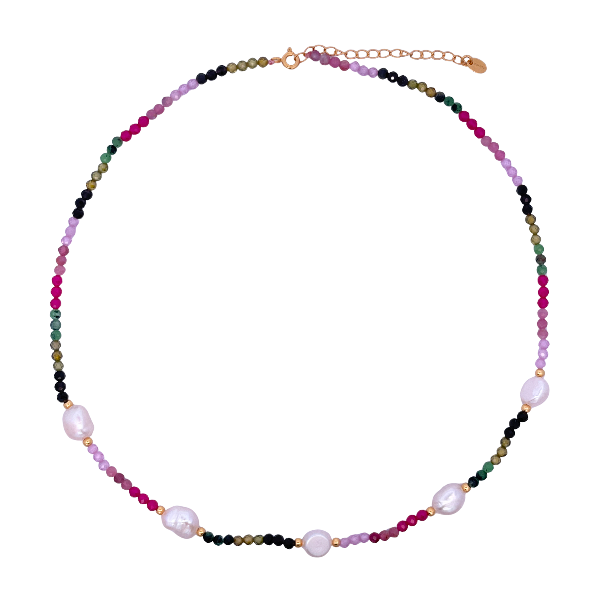 925YG BEANDS WITH STATION PEARL NECKLACE TOURMALINE MULTICOLOR