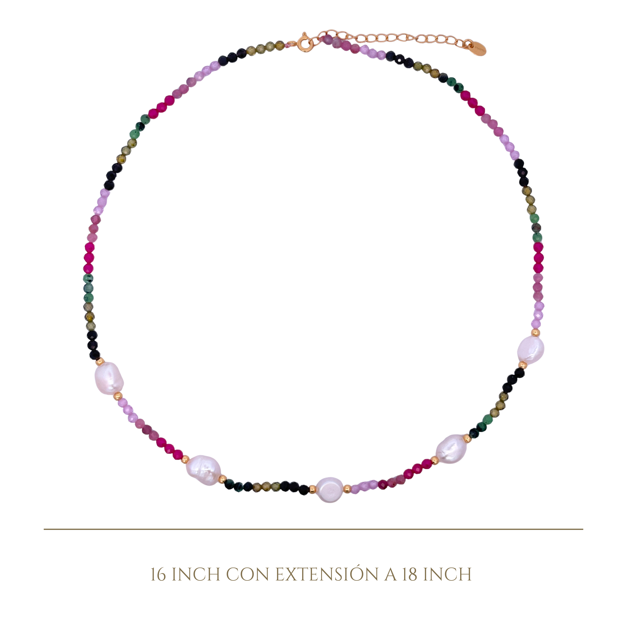 925YG BEANDS WITH STATION PEARL NECKLACE TOURMALINE MULTICOLOR