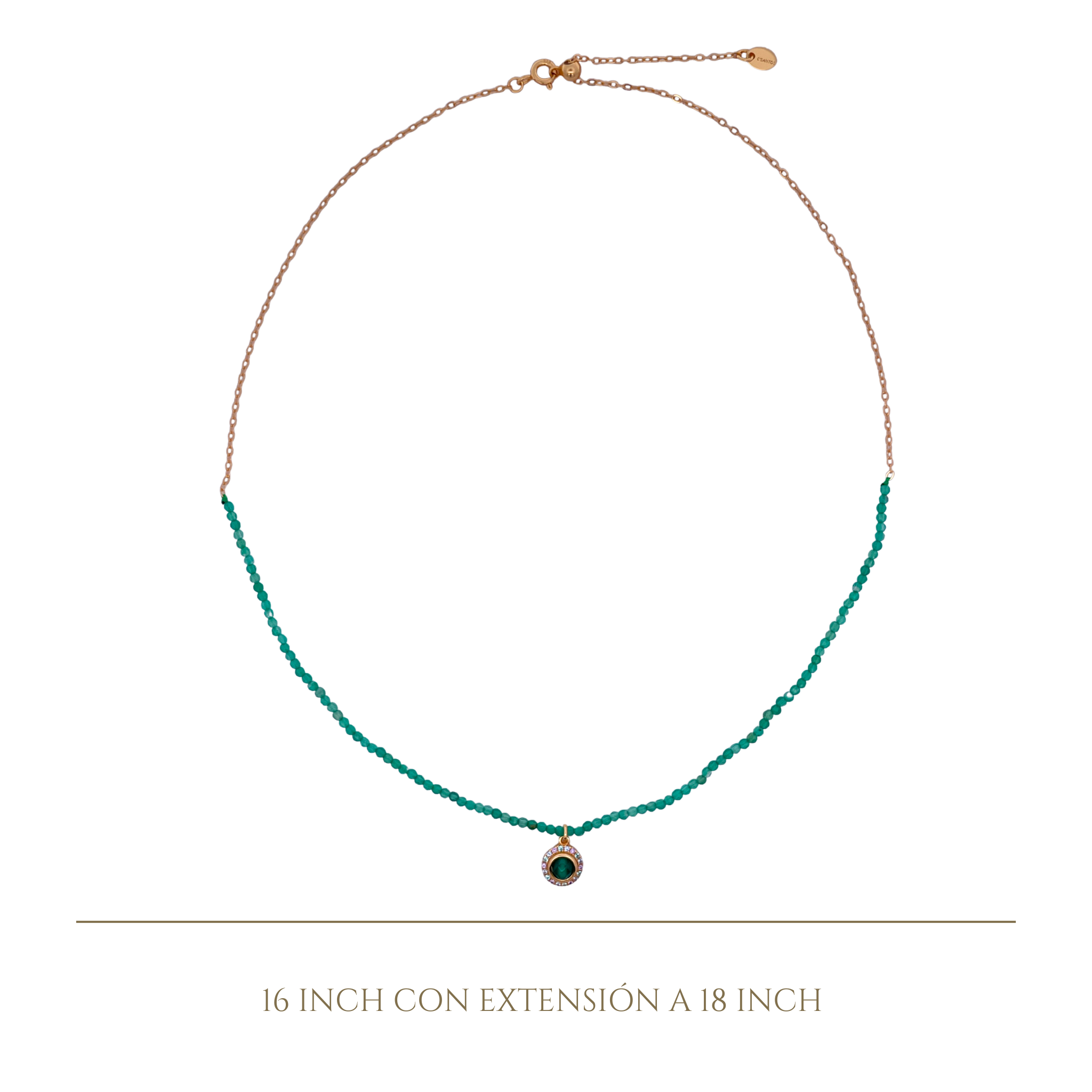 925YG HALF BEANDS WITH SOLITARY HALO NECKLACE TOU GREEN