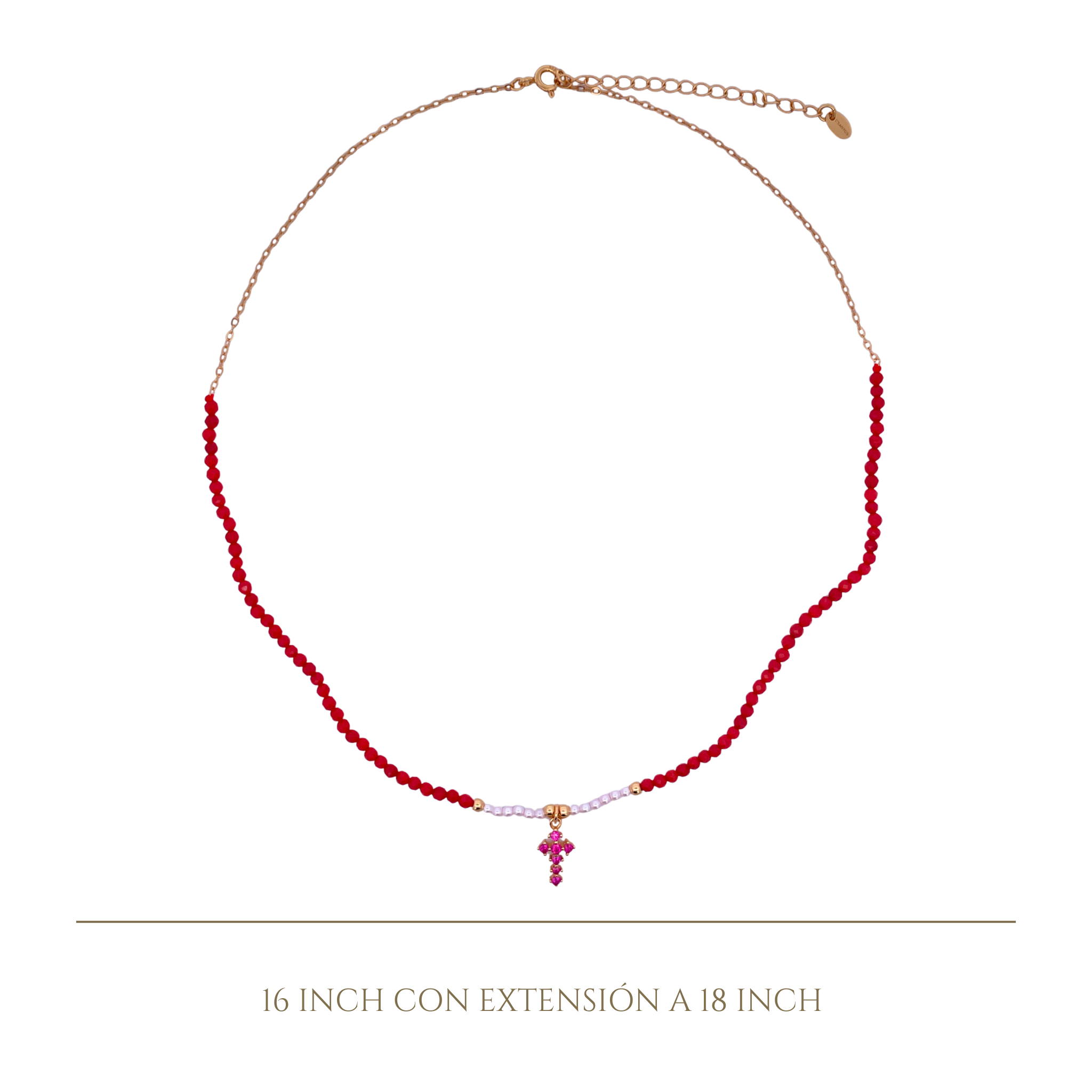 925YG HALF BEANDS WITH CROSS NECKLACE CORAL