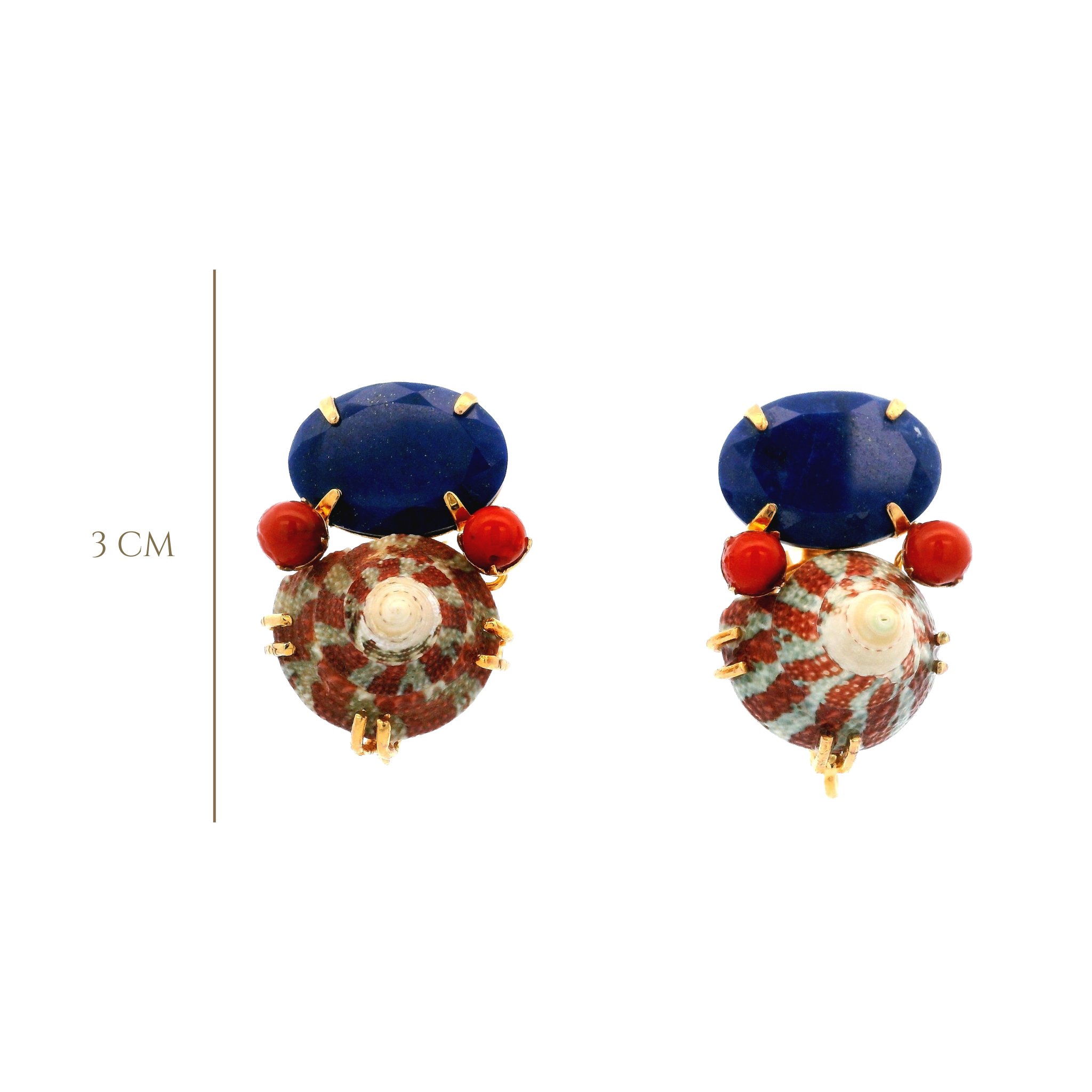 EAR CLIP SET WITH LAPIS CORAL AND RED SEA SHELL