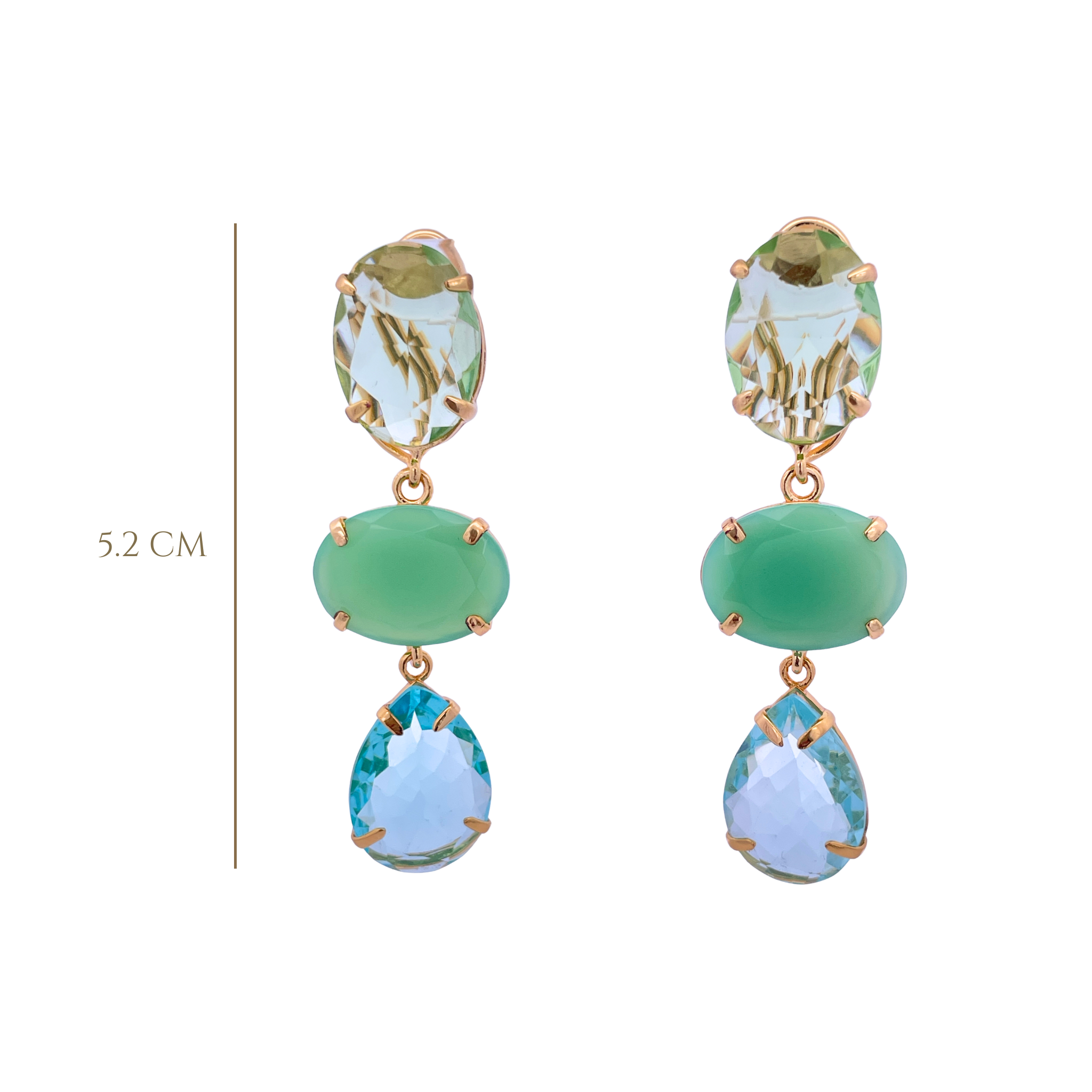 EARINGS CHRYSOPRASE BLUE QUARTZ BRASS