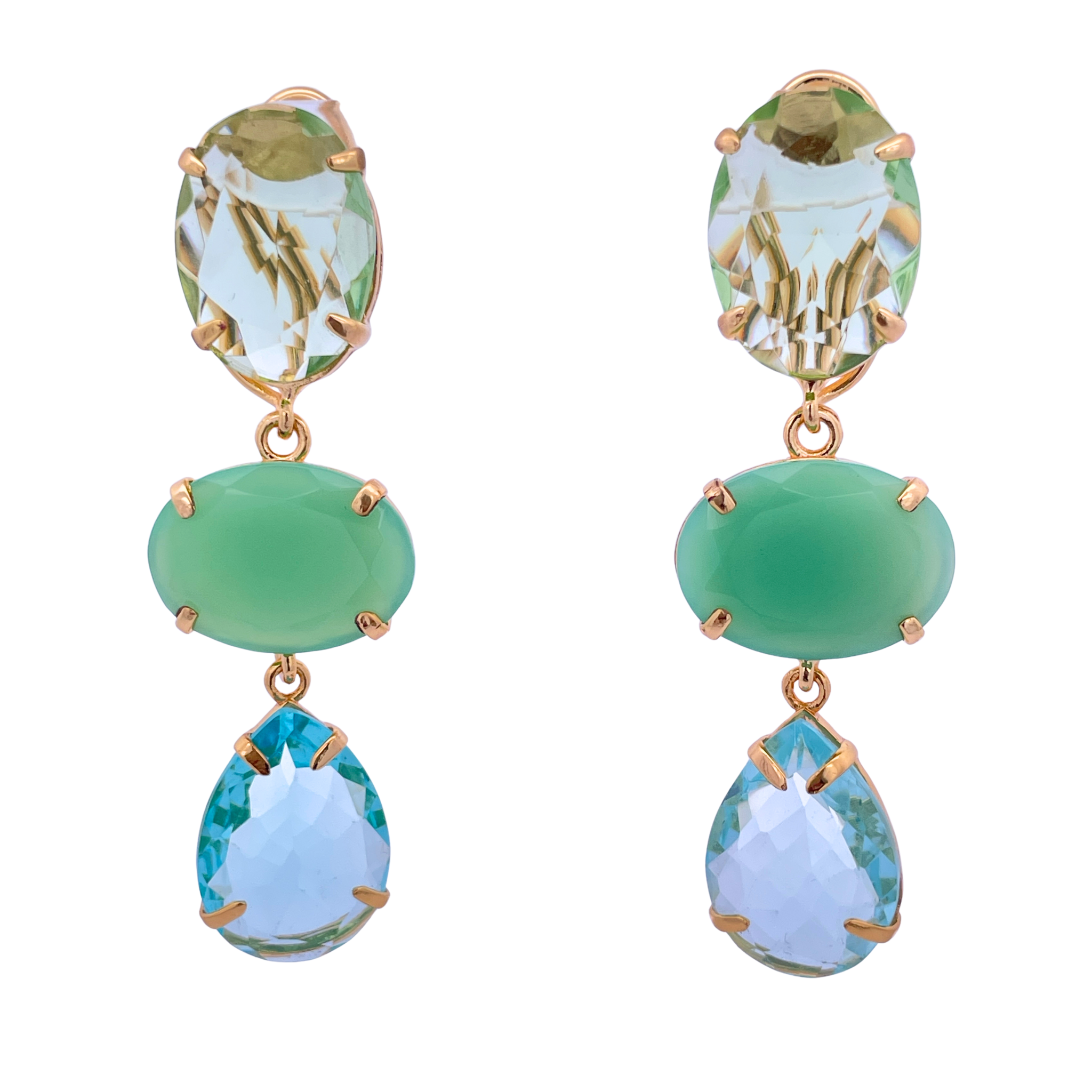 EARINGS CHRYSOPRASE BLUE QUARTZ BRASS