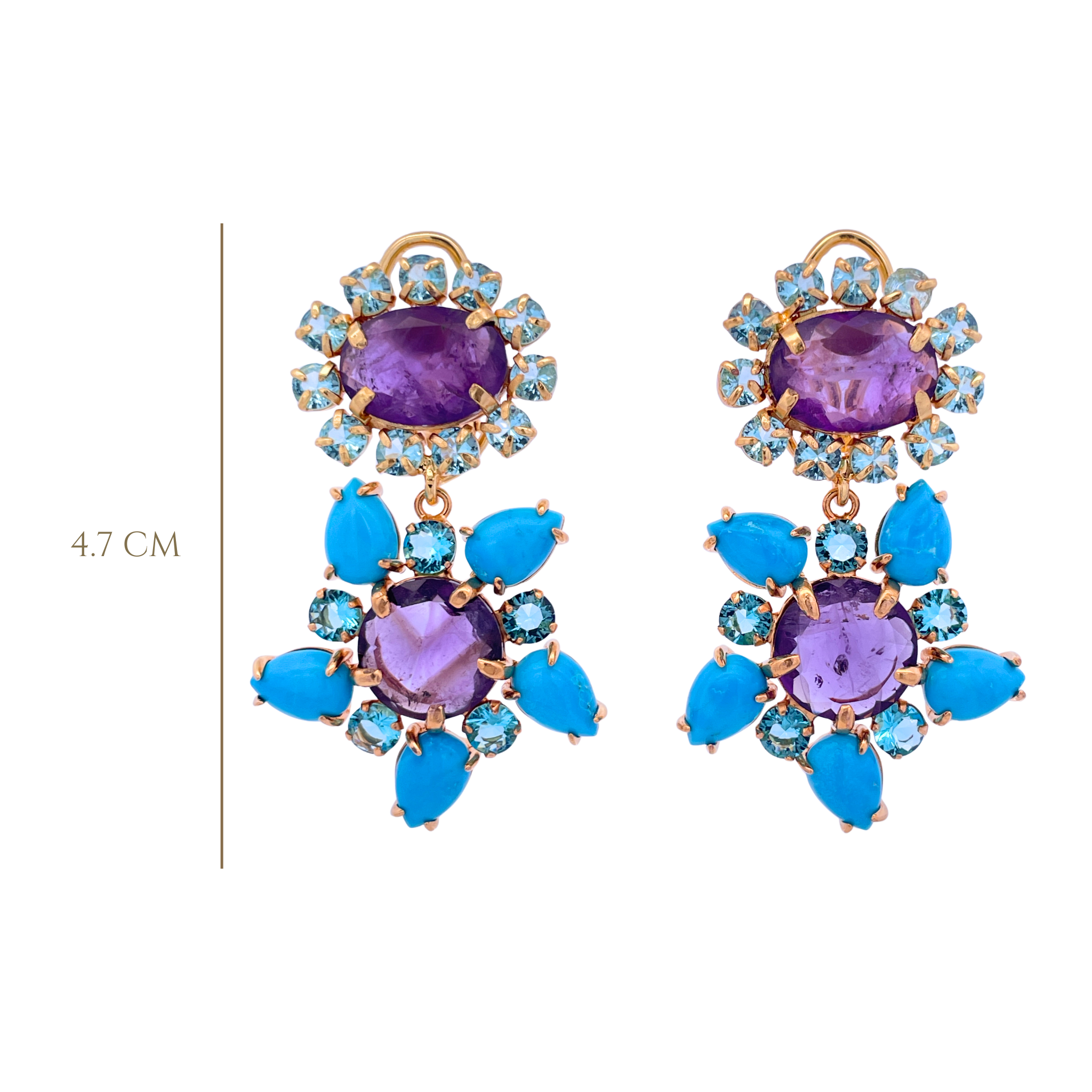 EARRINGS TURQUOISE AMETHYST AND BLUE QUARTZ