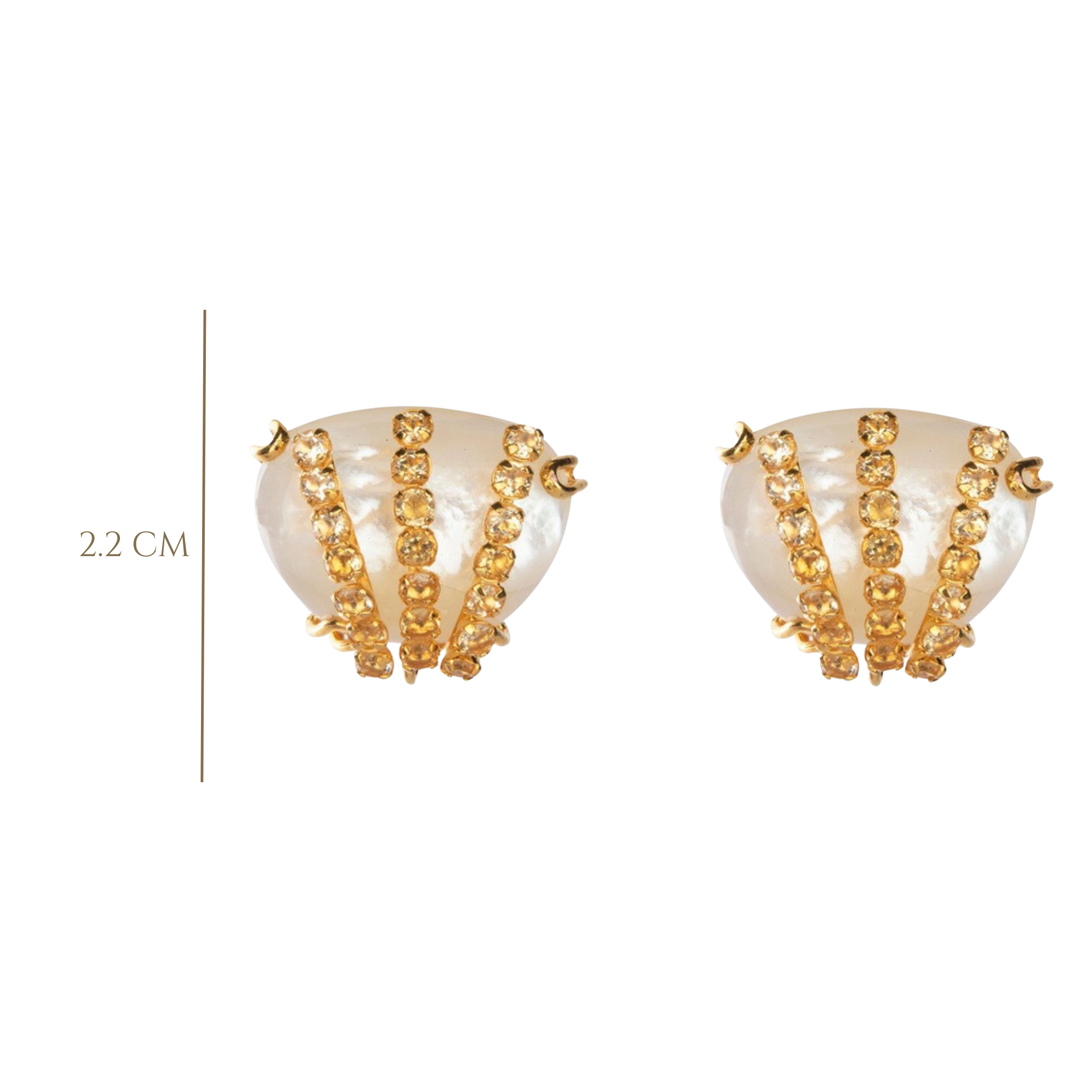 EARRINGS MOTHER OF PEARL PETAL WITH ROUND FACTED LEMON QUARTZ OVER IT