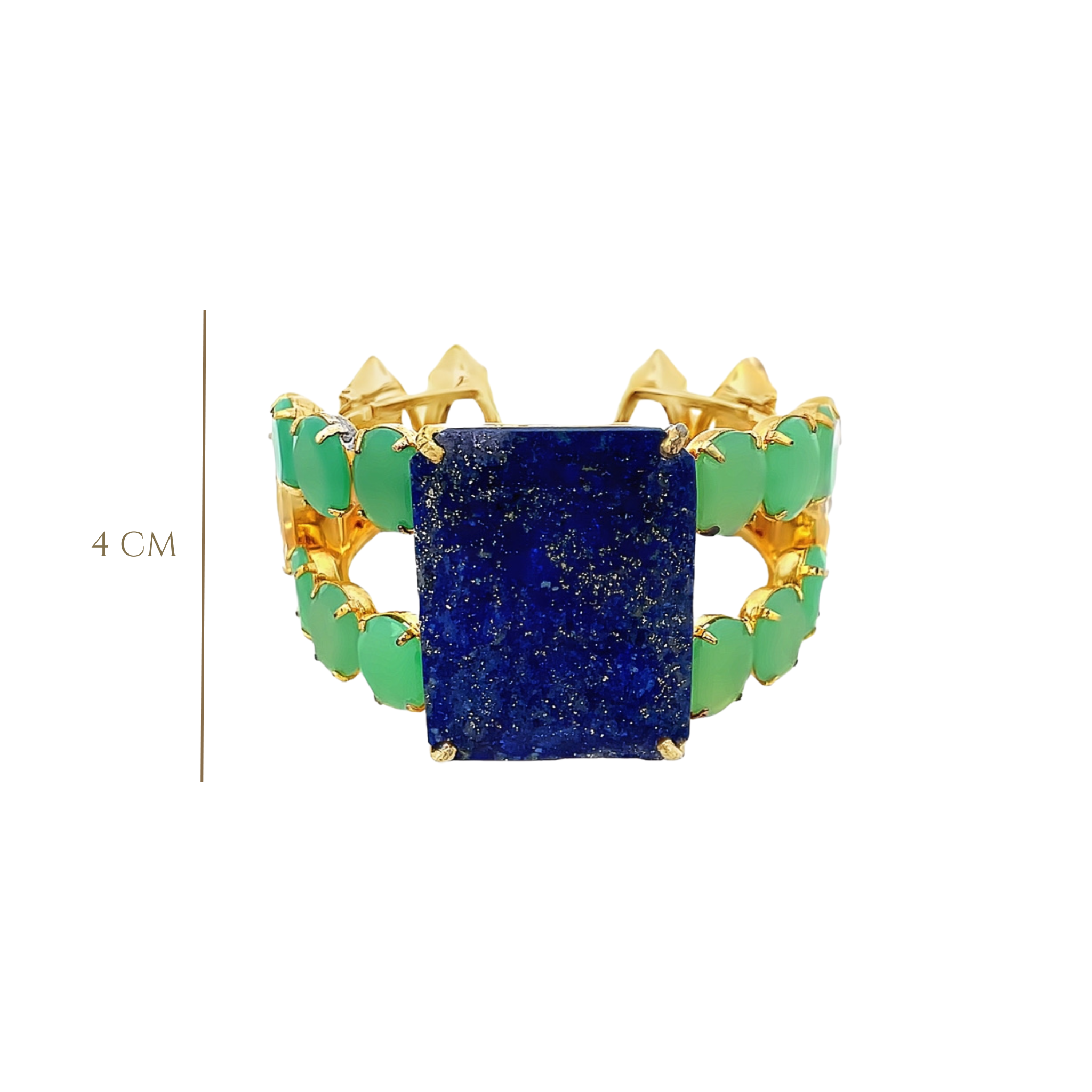 CUFF WITH LAPIS CENTER CRYSOPRASE AND CLEAR QUARTZ