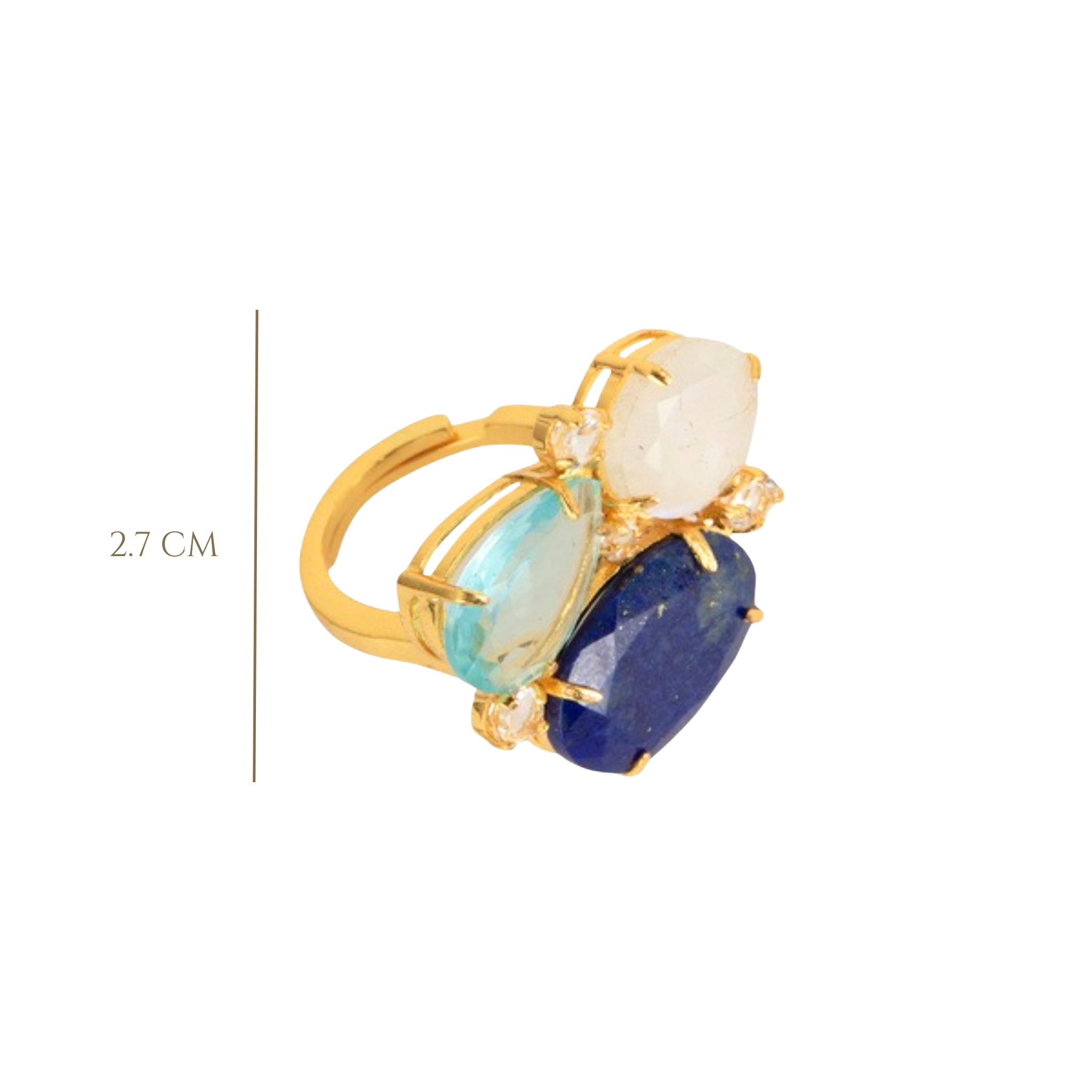 RING CLUSTER MULTI SHAPES OF MOONSTONE BLUE QUARTZ AND LAPIS