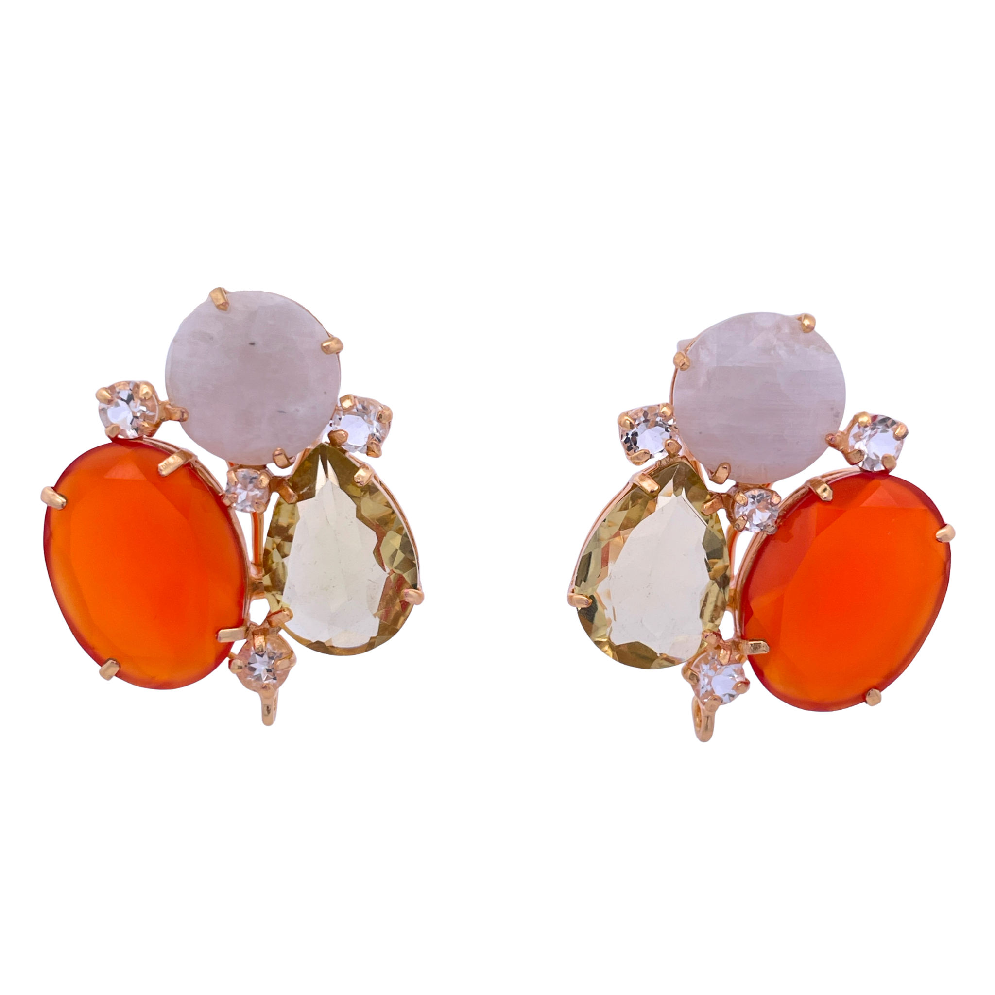EAR CLIP SET WITH CARNELIAN MOONSTONE AND LEMON QUARTZ