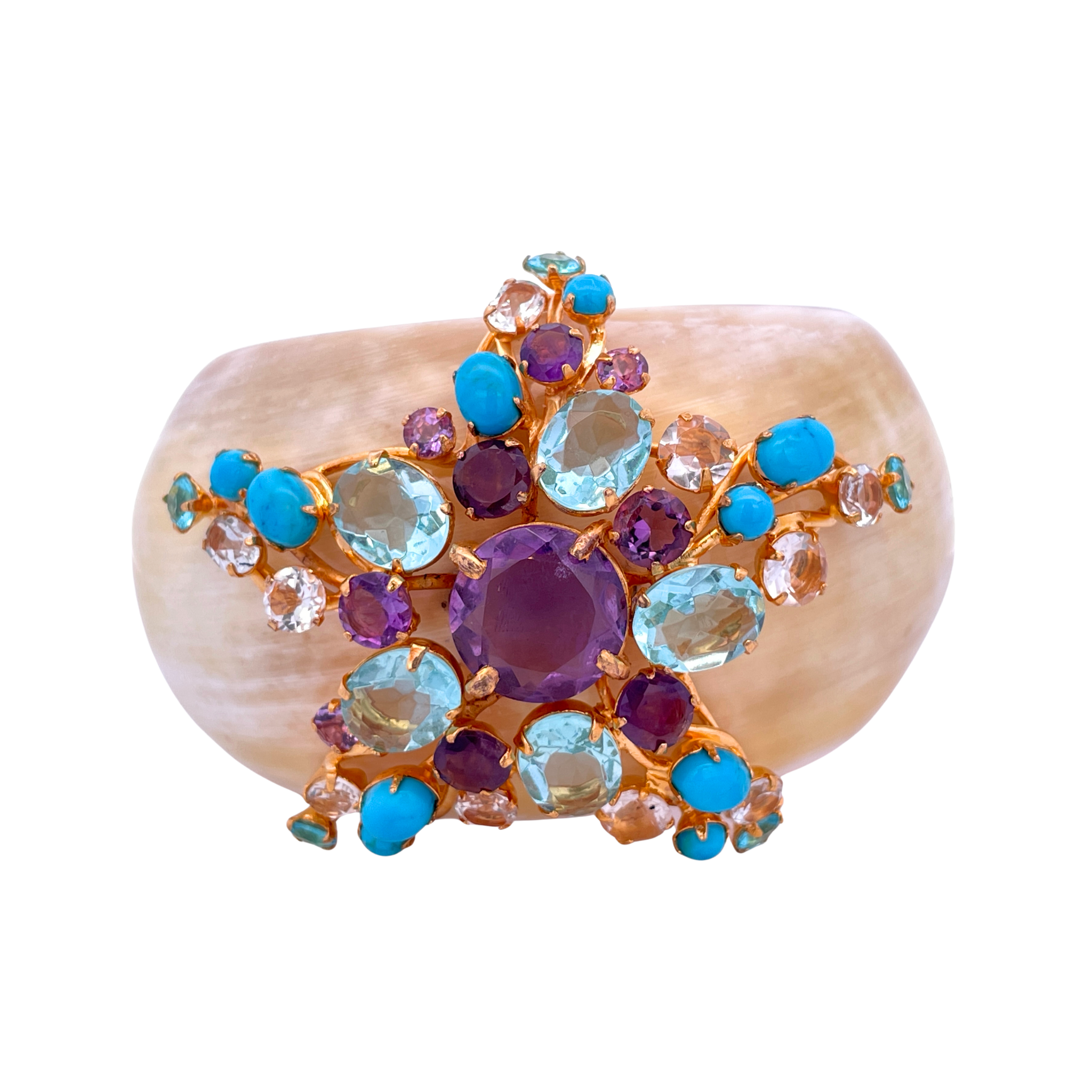 CUFF WHITE HORN WITH TURQUOISE AMATHYST BLUE TOPAZ STARFISH