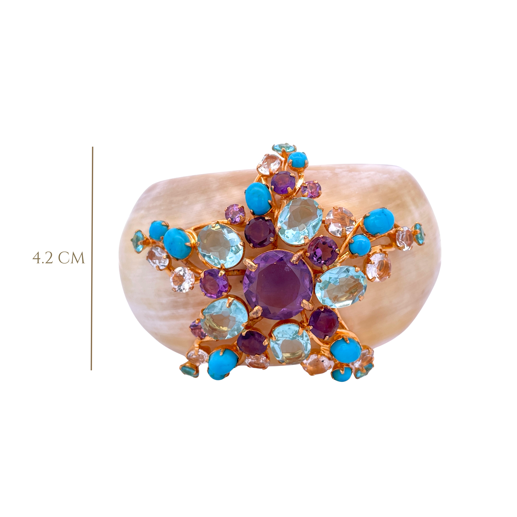 CUFF WHITE HORN WITH TURQUOISE AMATHYST BLUE TOPAZ STARFISH