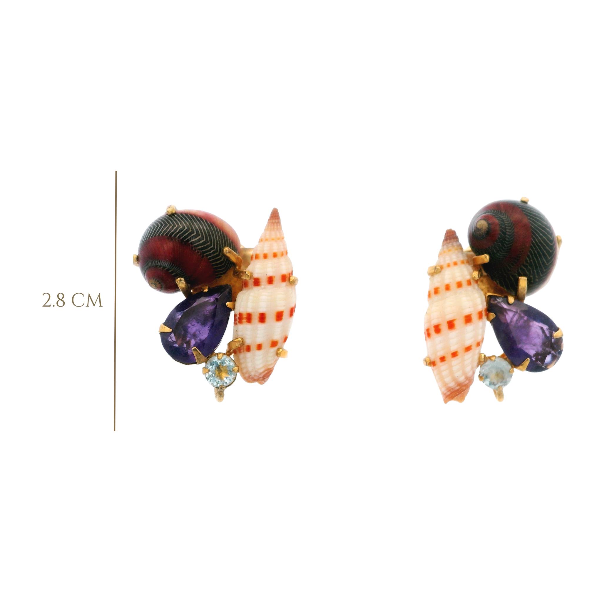 EAR CLIP SET WITH COLORFUL SEA SHELLS GREEN AMETHYST AND AMETHYST
