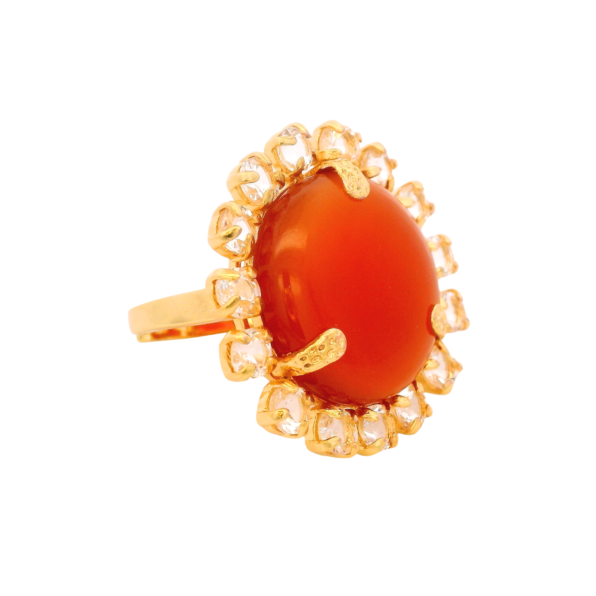 RING ROUND CARNELIAN 20MM AND CLEAR QUARTZ