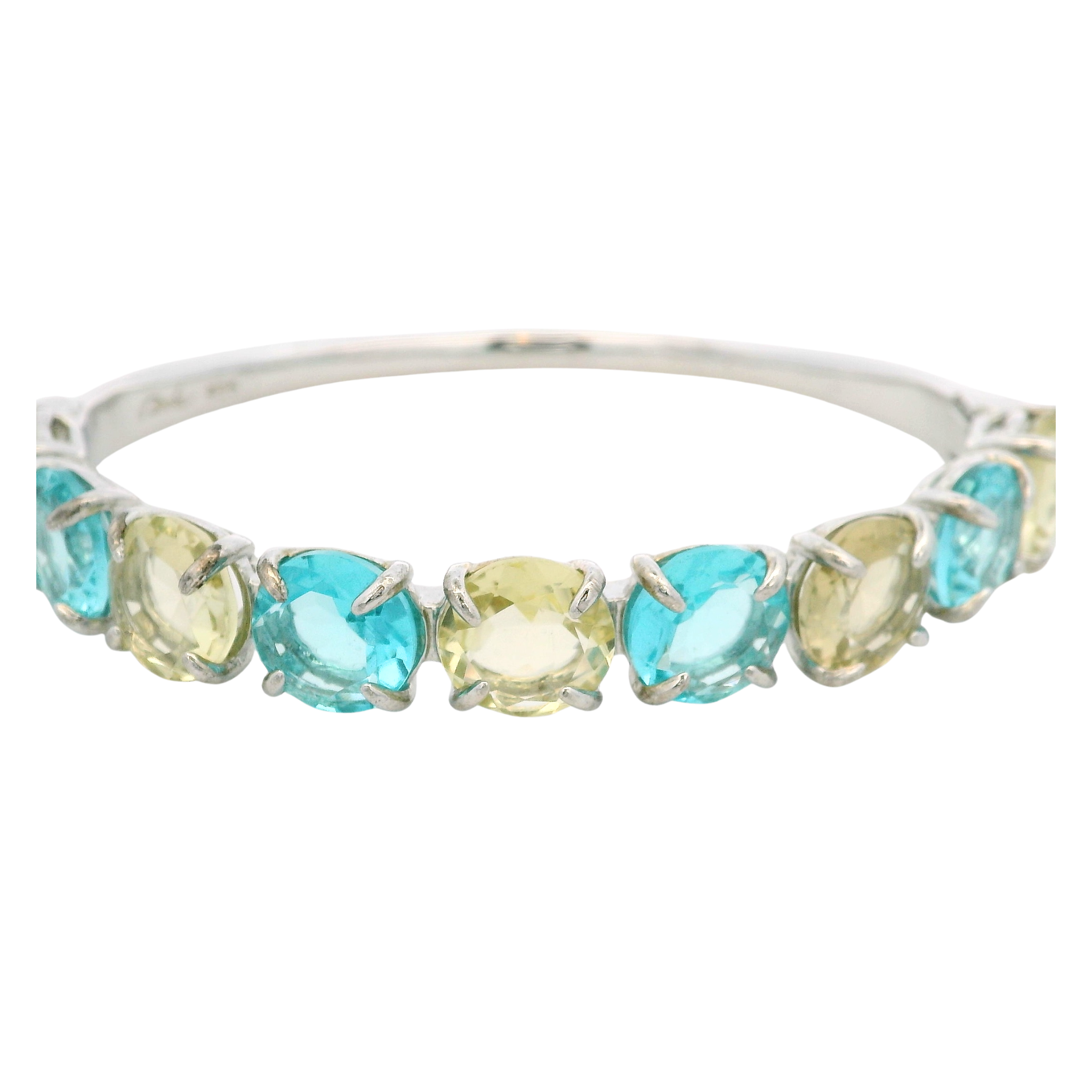 BANGLE LEMON QUARTZ BLUE QUARTZ RHODIUM PLATED