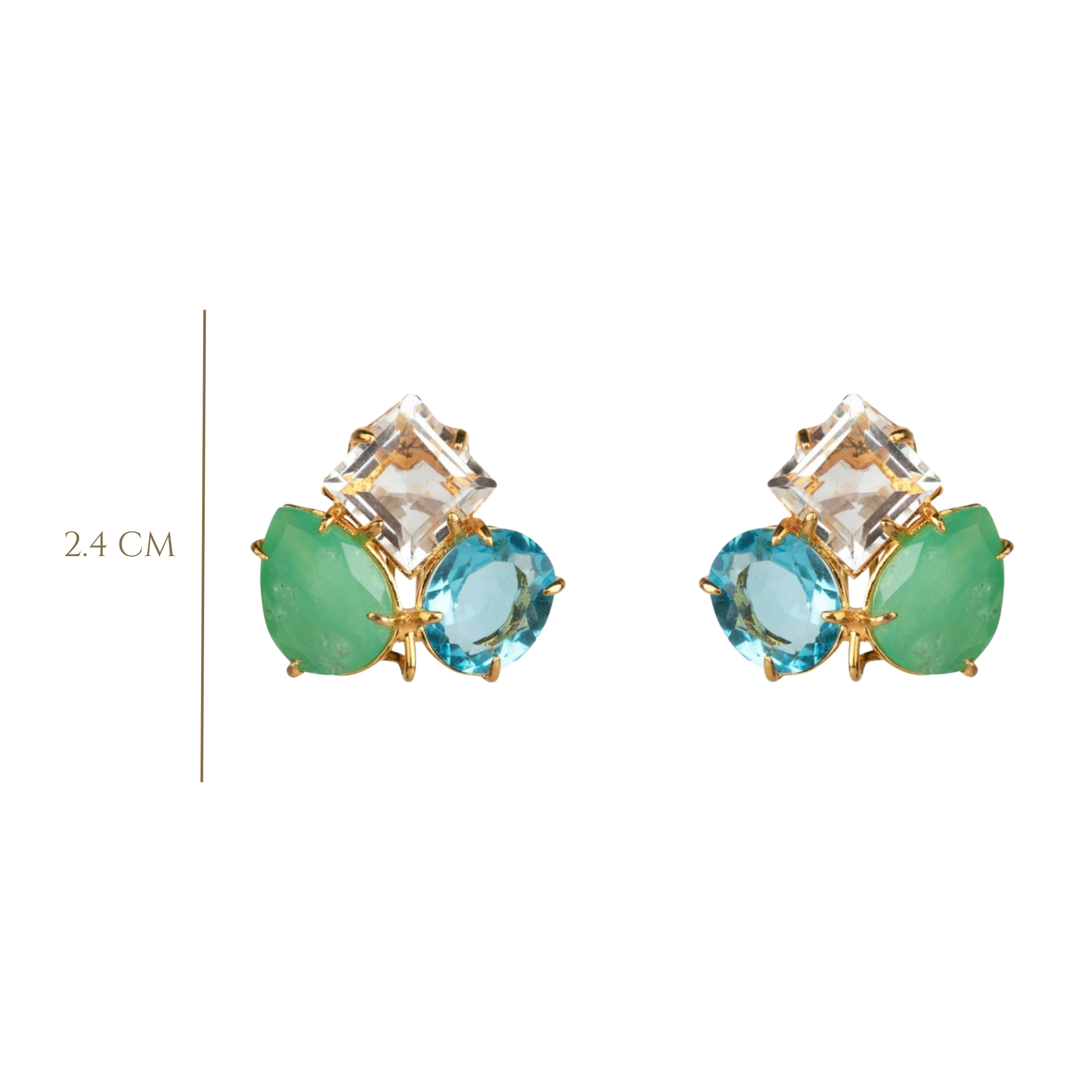 EAR CLIPS SET WITH BLUE CLEAR QUARTZ AND CHRYSOPRASE CASTING