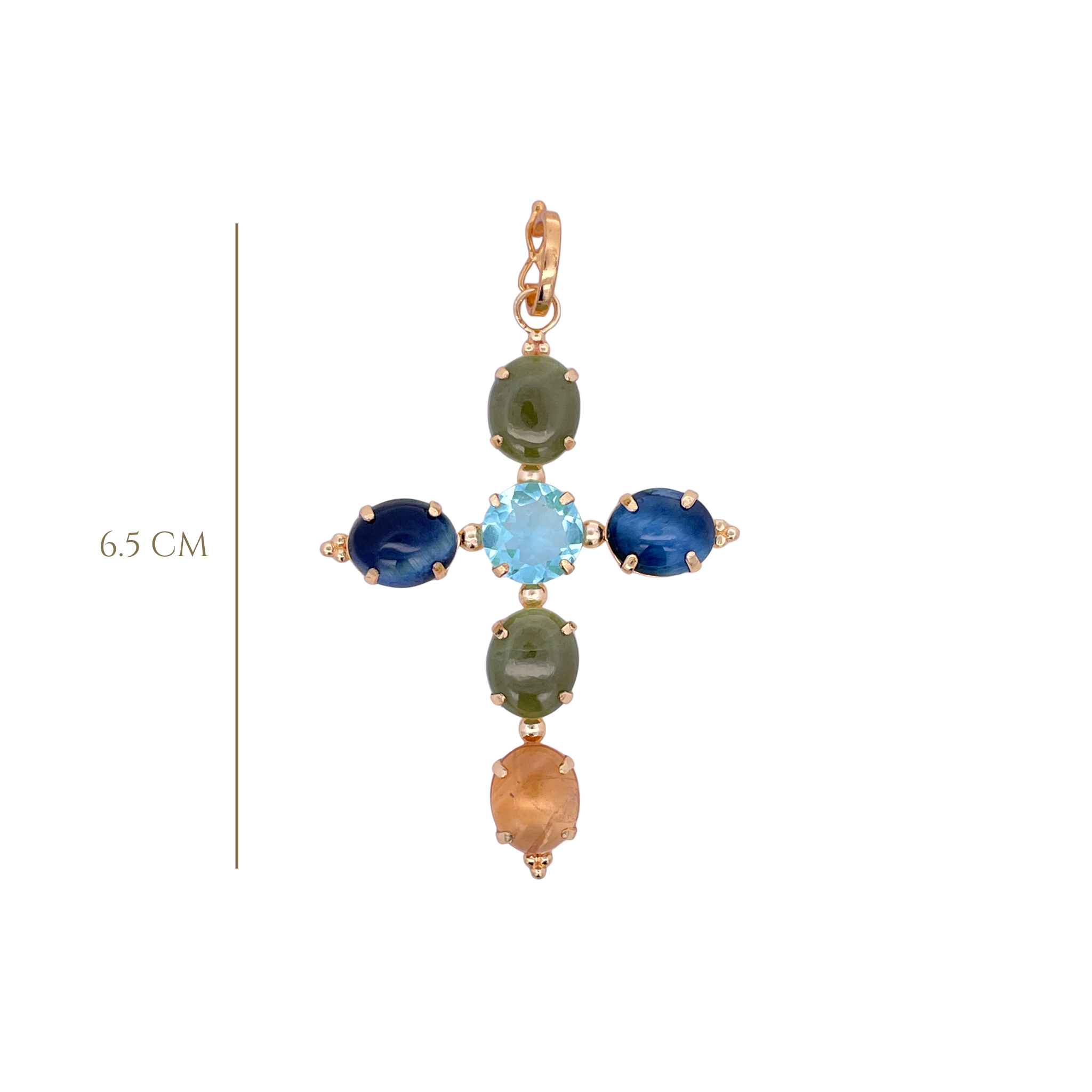 PENDANT CREUZ BLUE TIGER EYE IDOCRASE CITRINE AND BQ