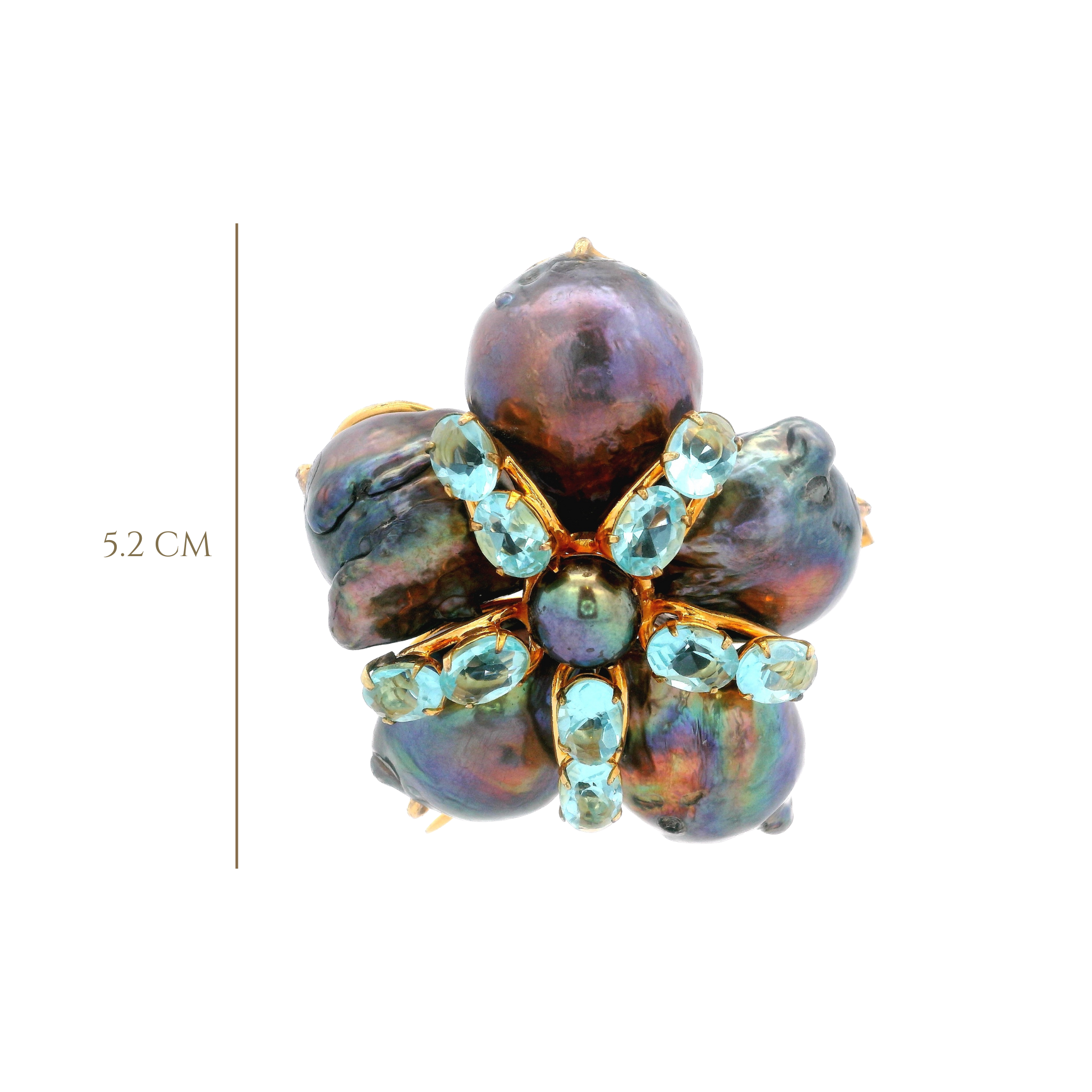 BROOCH PENDANT SET WITH GRAY KESHI PEARLS AND BLUE QUARTZ