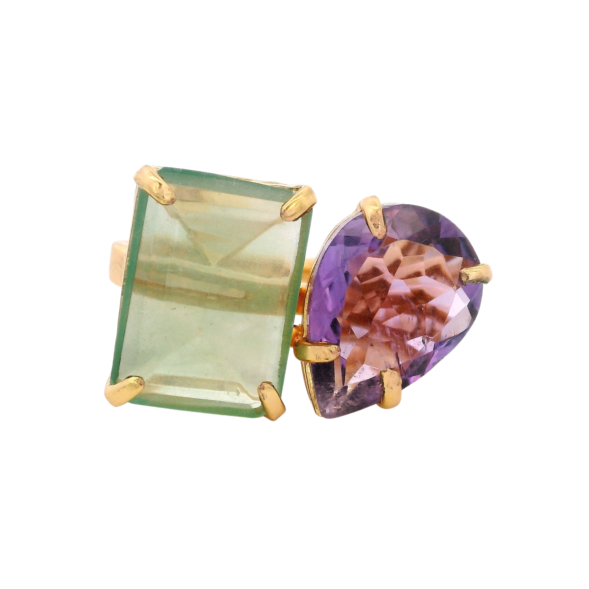 RING SET WITH AMETHYST PEAR AND RECTANGUALR FLUORITE