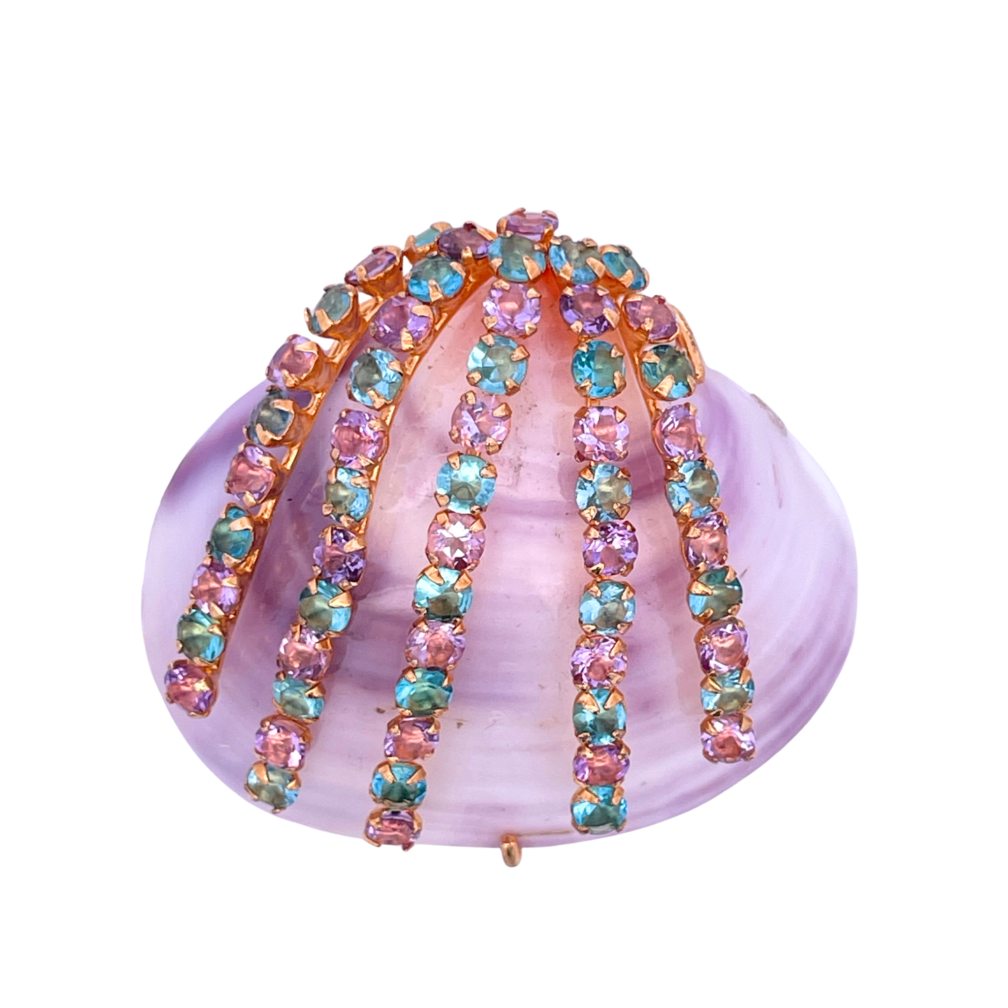 PIN SET WITH VIOLET MACTRA SEASHELL AND BLUE TOPAZ & AMETHYST