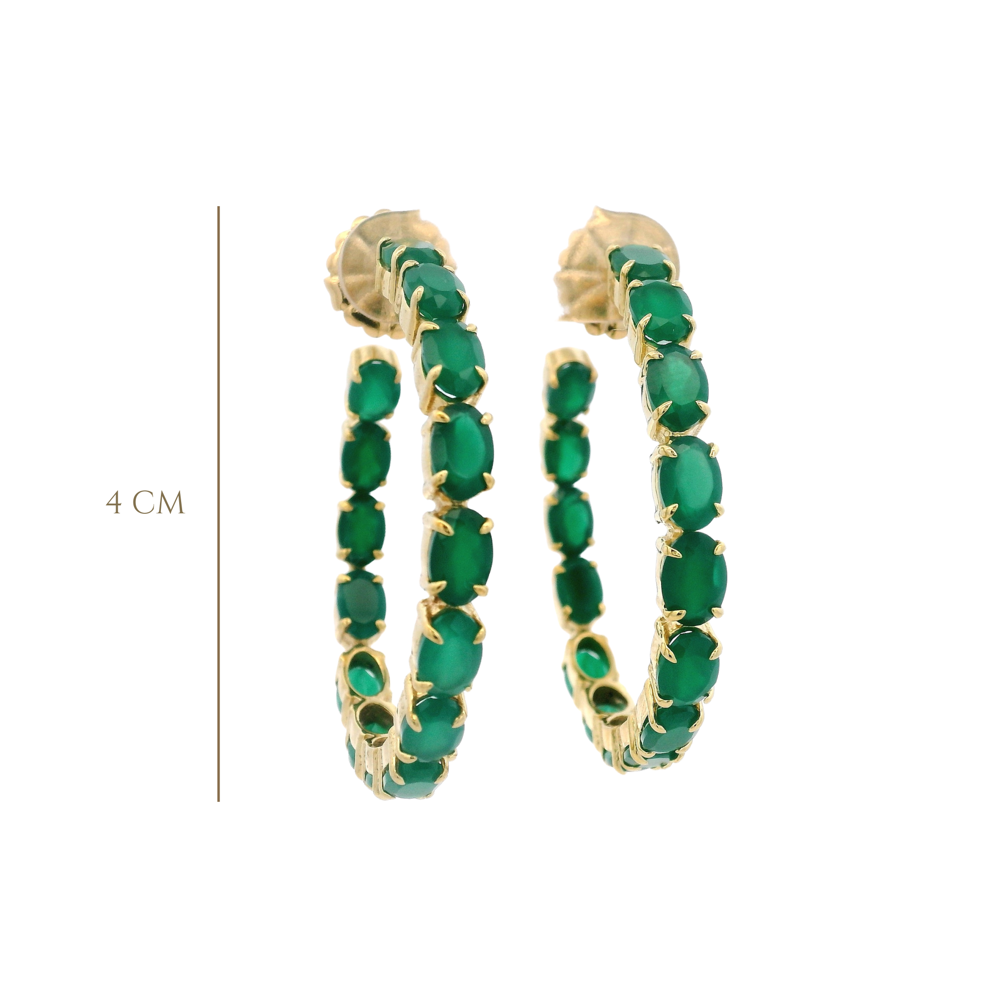 HOOP EARRINGS SET WITH OVAL FACETED GREEN ONYX