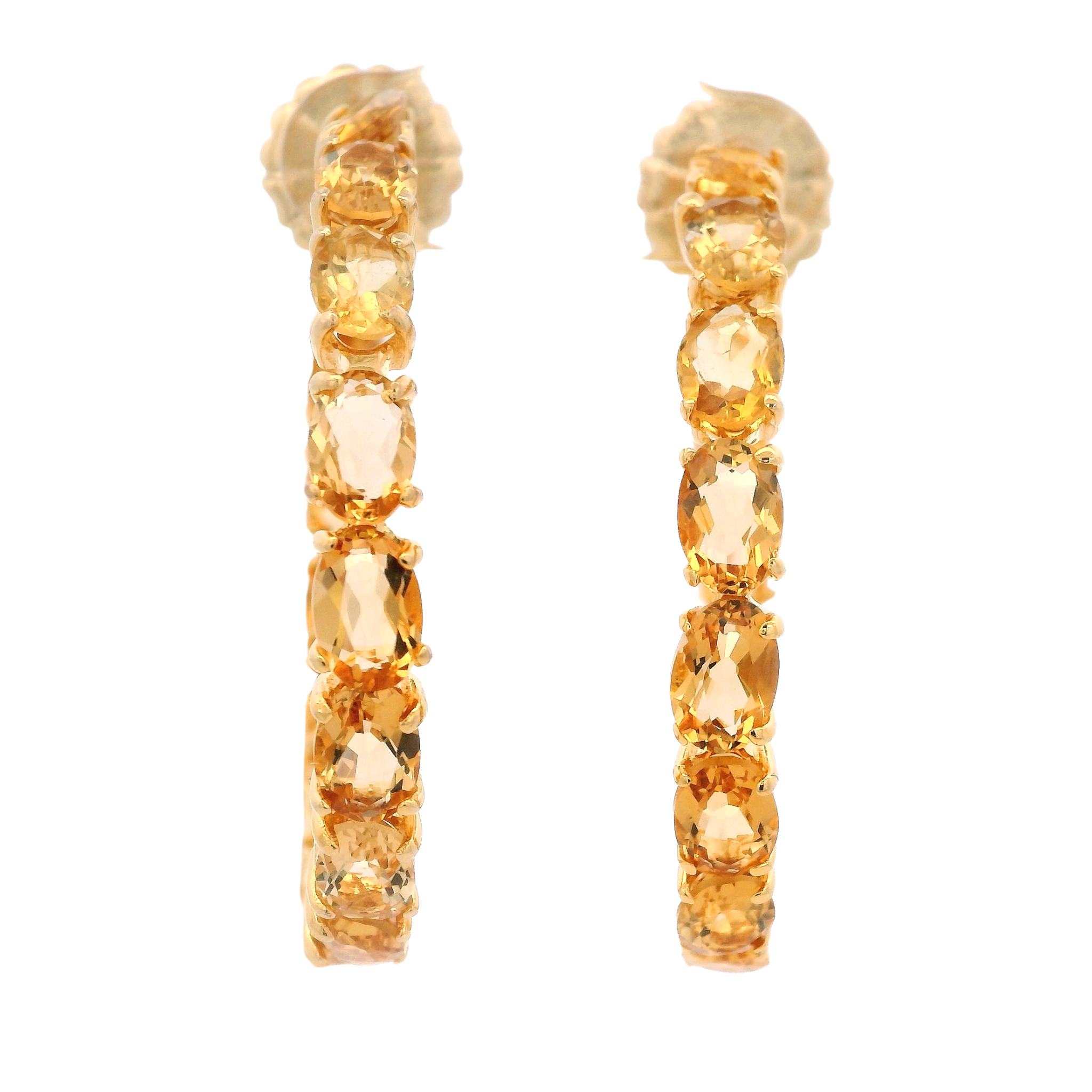 HOOP EARRINGS DOUBLE SIDED SET WITH OVAL CITRINE