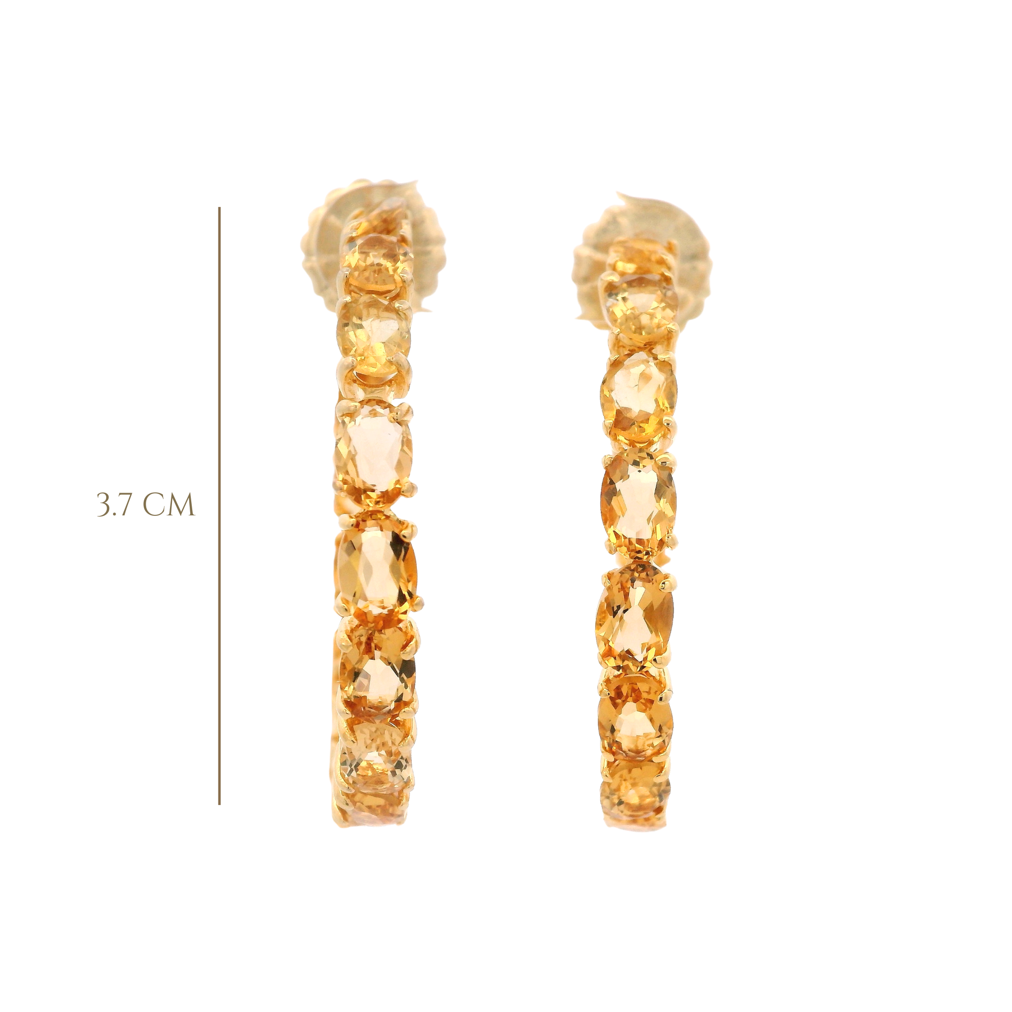 HOOP EARRINGS DOUBLE SIDED SET WITH OVAL CITRINE
