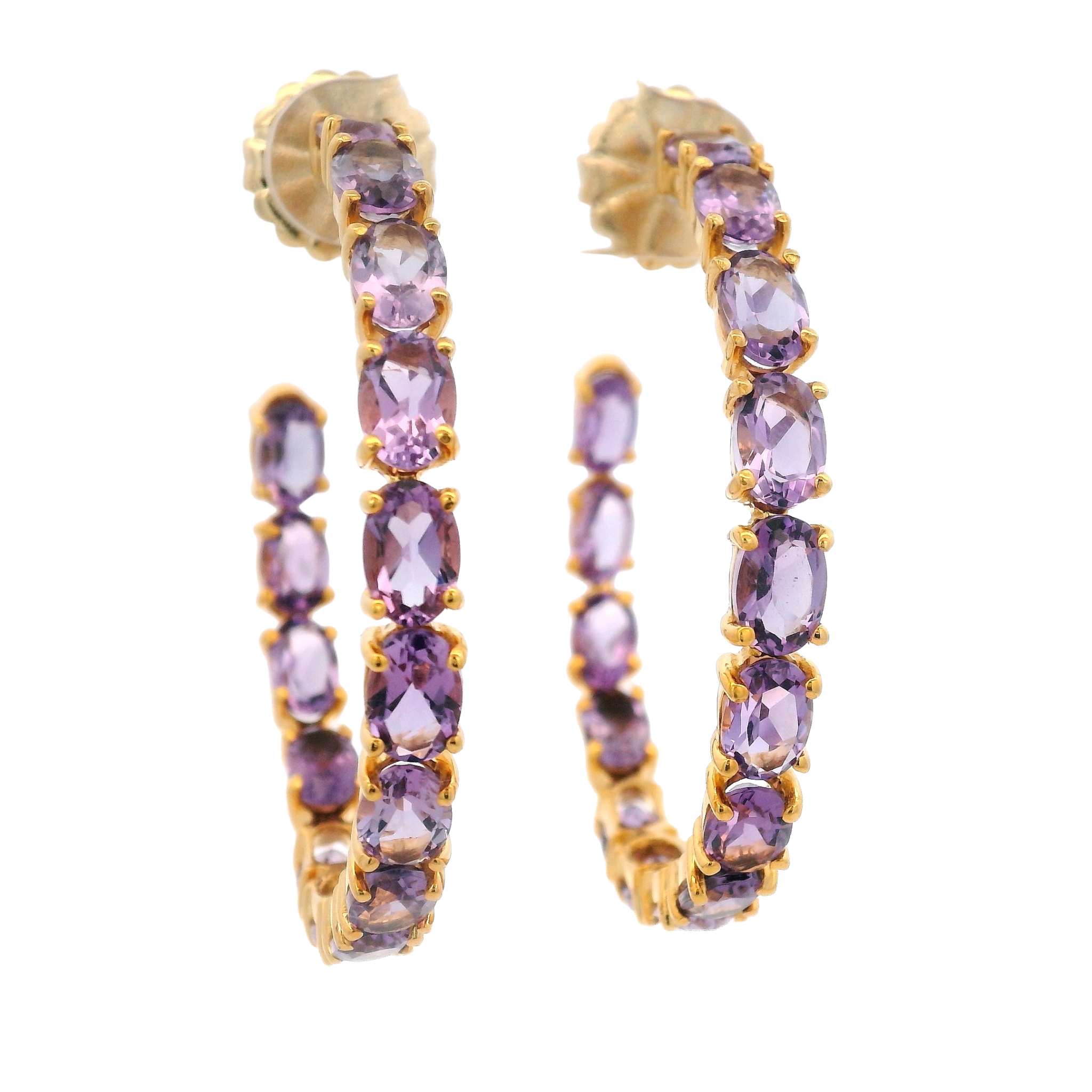 HOOP EARRINGS SET WITH 6X4 OVAL AMETHYST