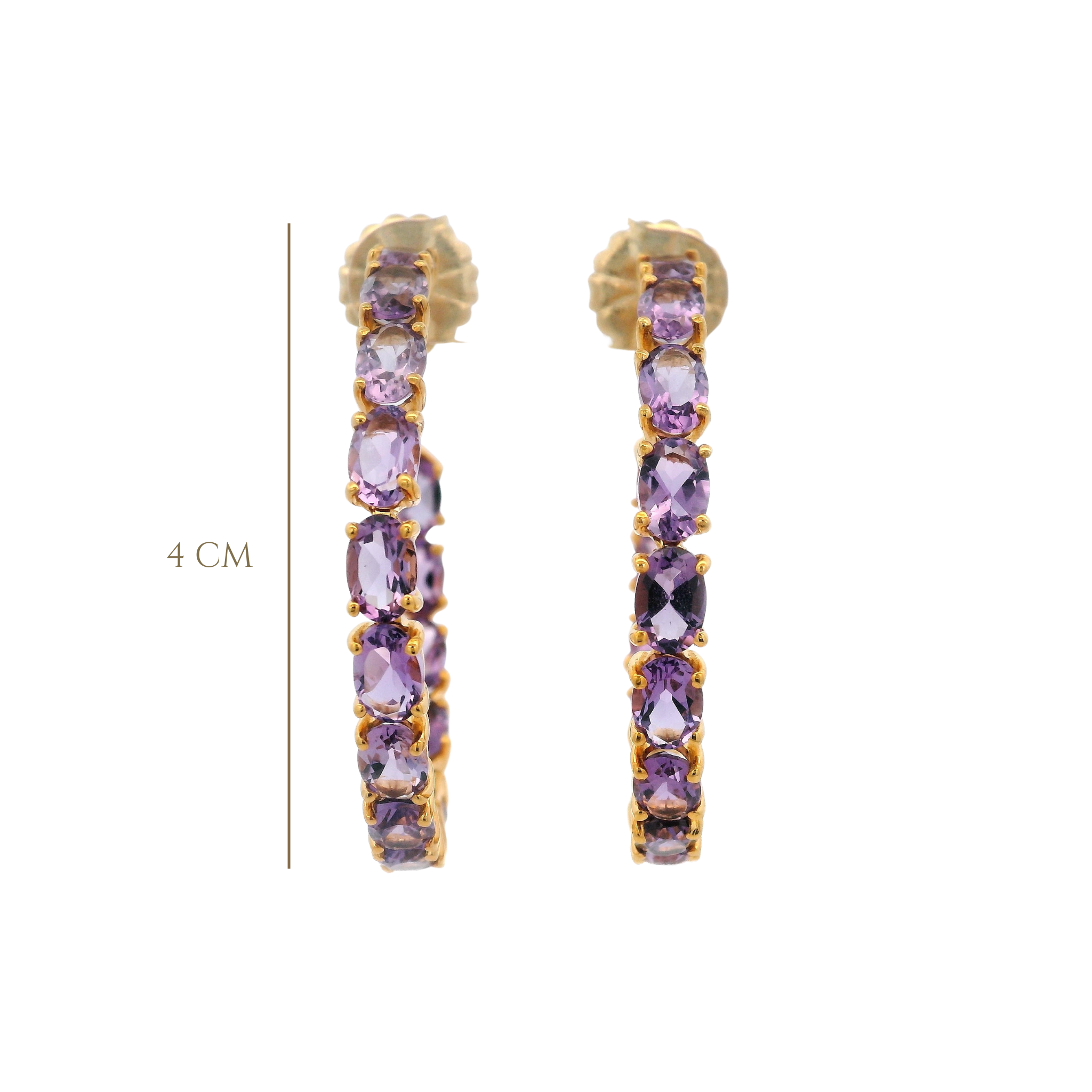 HOOP EARRINGS SET WITH 6X4 OVAL AMETHYST