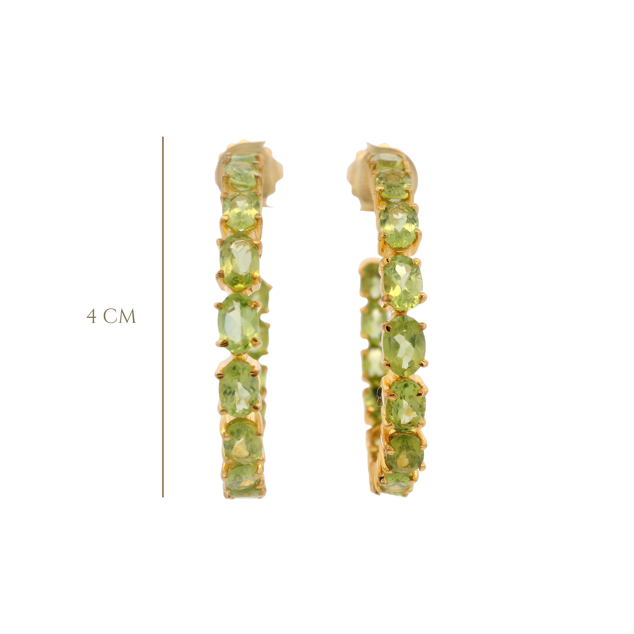 HOOP EARRINGS SET WITH 6X4 OVAL PERIDOT