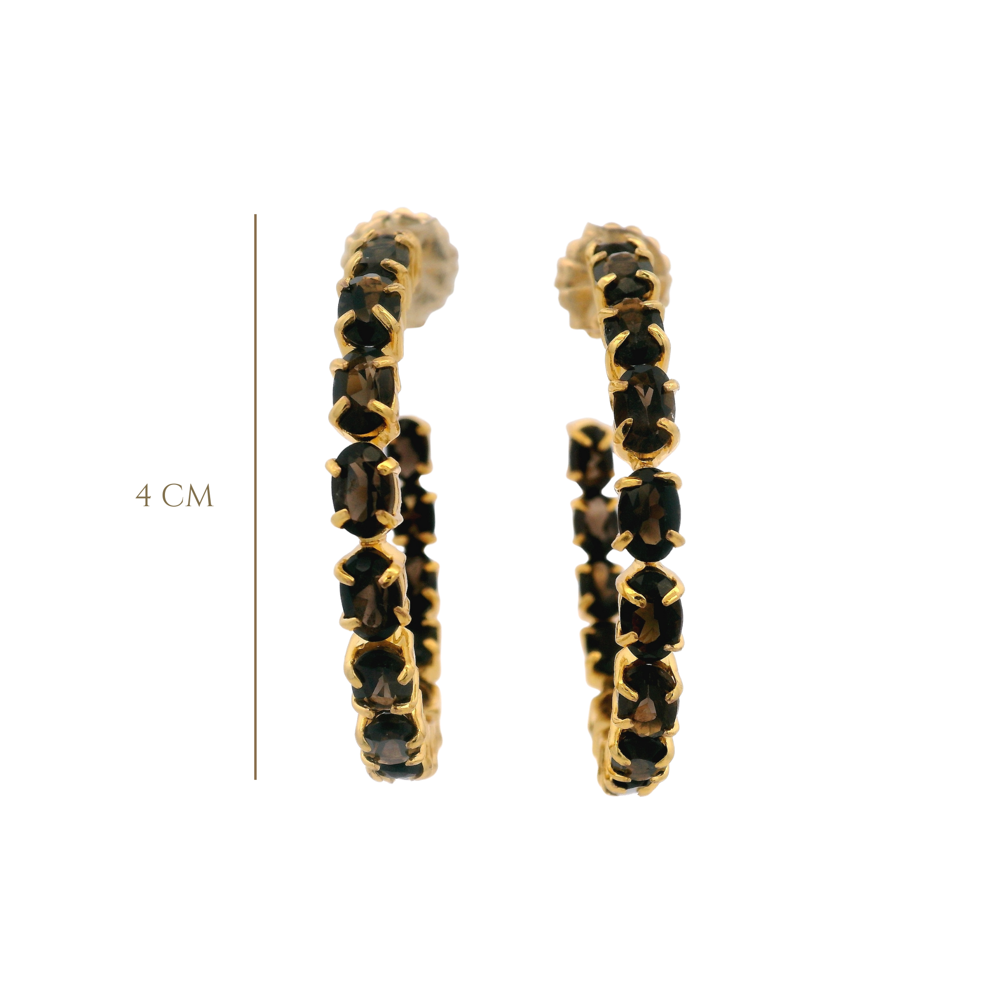 HOOP EARRINGS DOUBLE SIDED SET WITH OVAL FACTED SMOKY QUARTZ